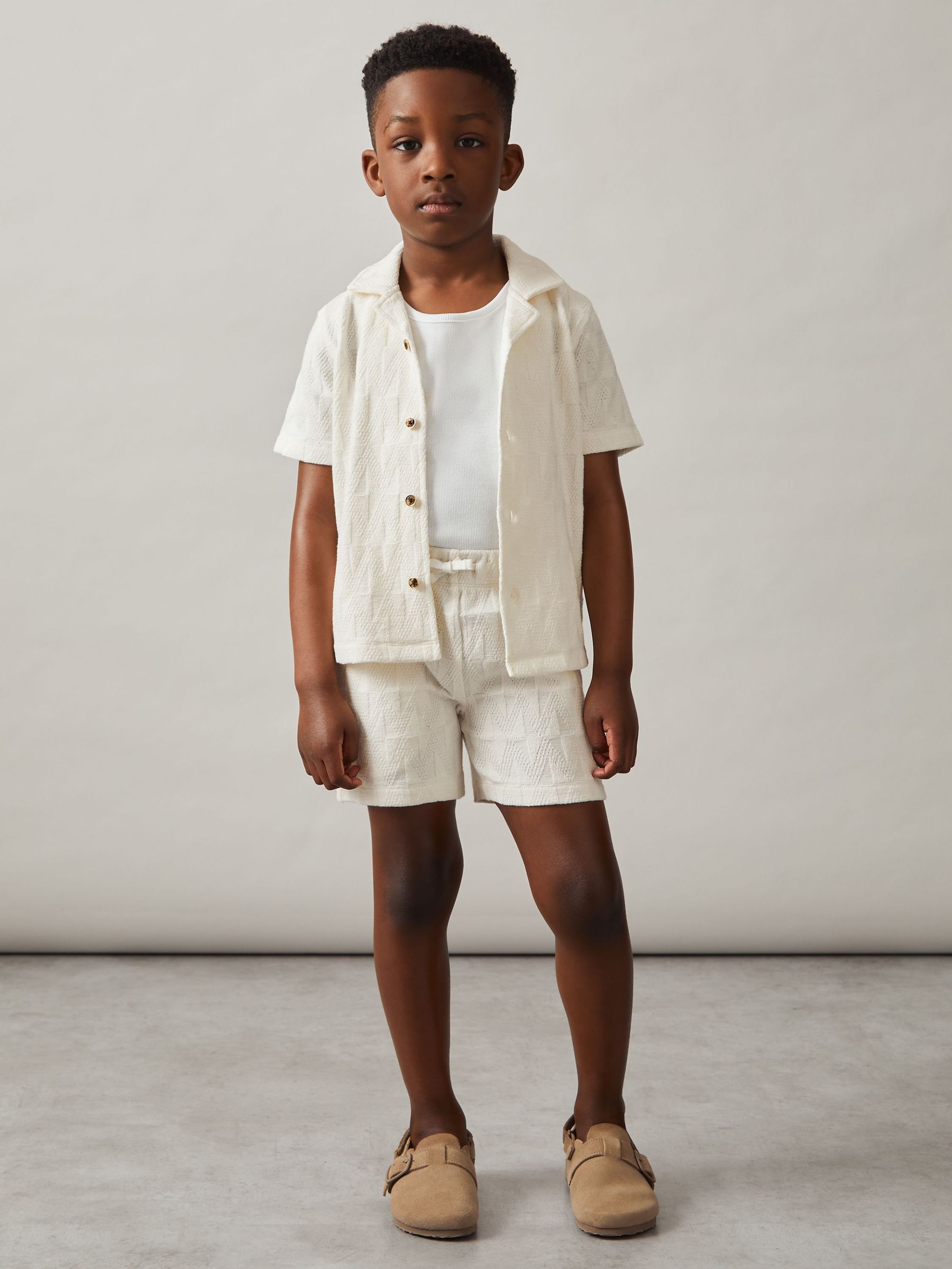 3-9 yrs Stretch-Cotton Textured Shirt in Off White (F75738) | £34