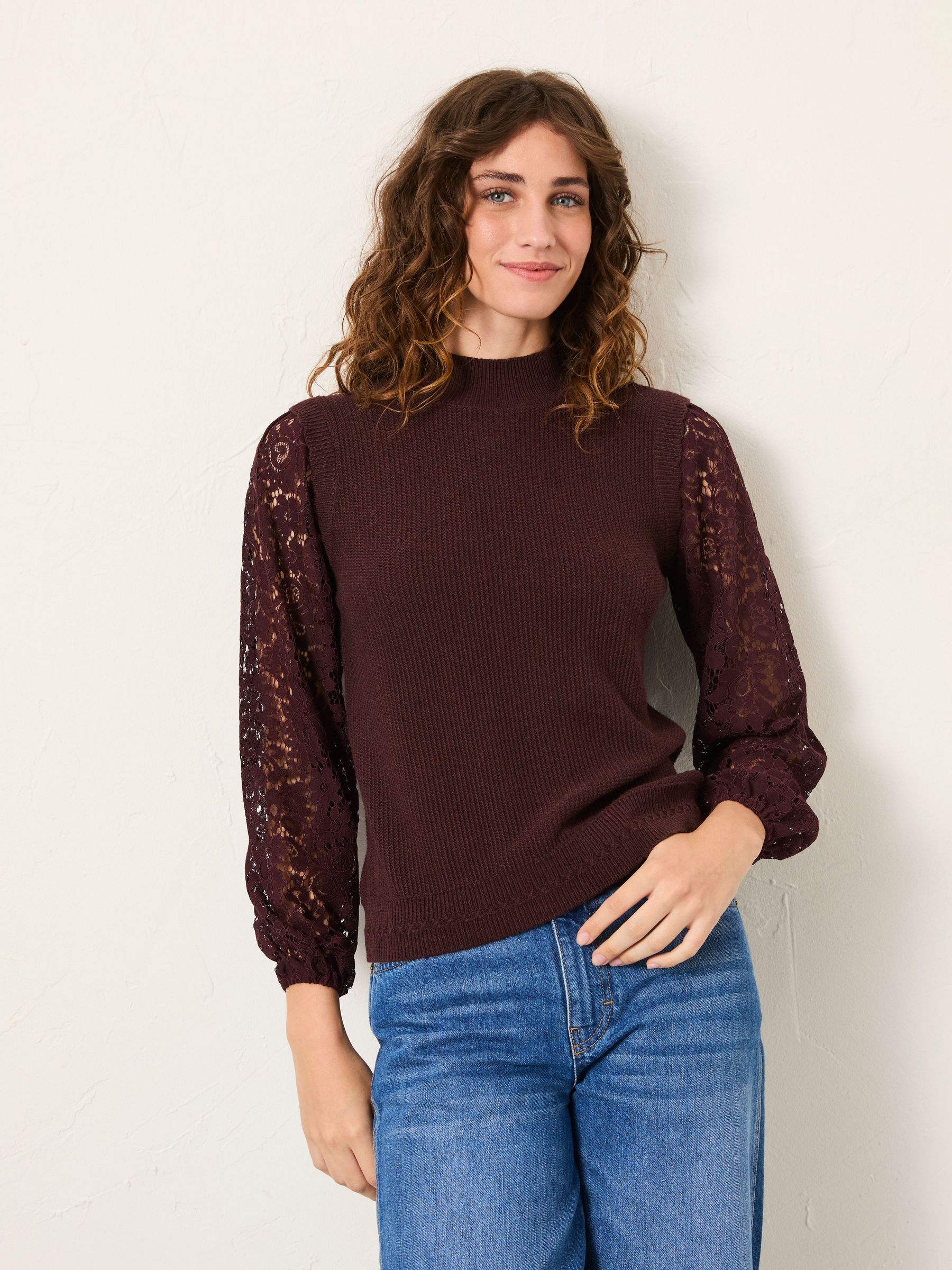 Paige Dark Purple Lace Knitted 2 in 1 Top (F75761) | £59