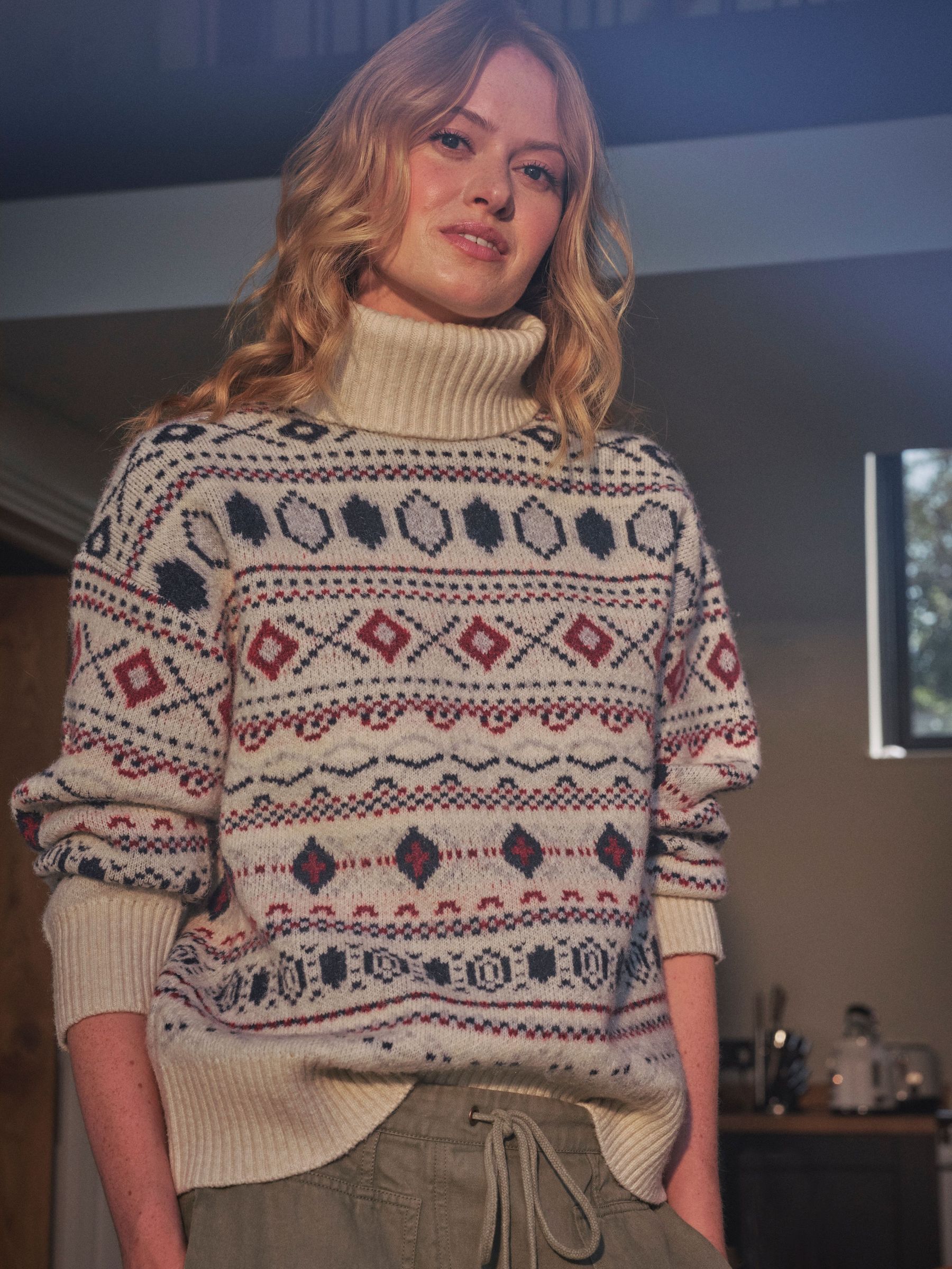 Reece Ivory Knitted Roll Neck Fairisle Jumper (F75769) | £59