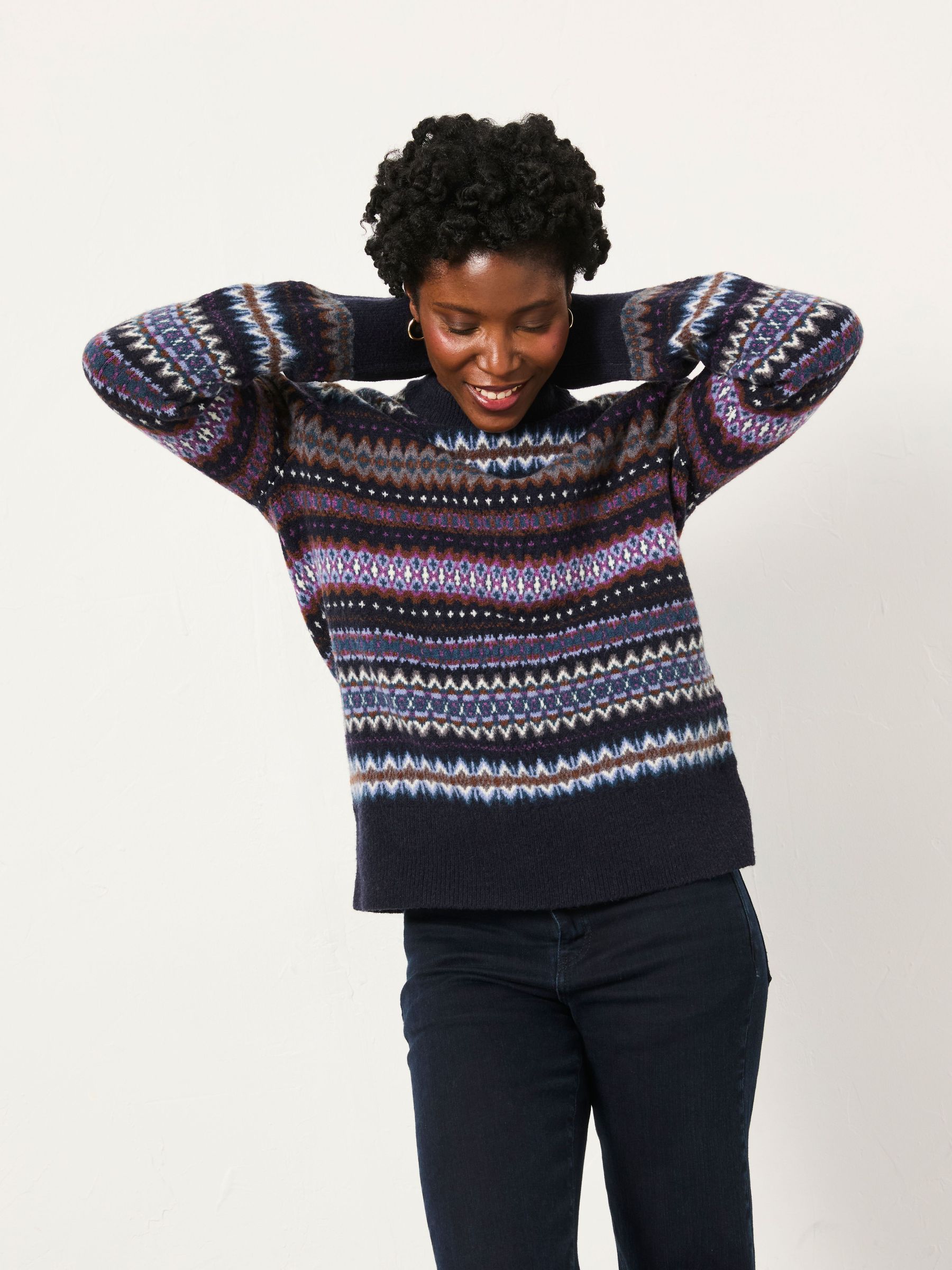 Genevieve Navy Fairisle Crew Neck Jumper (F75772) | £58