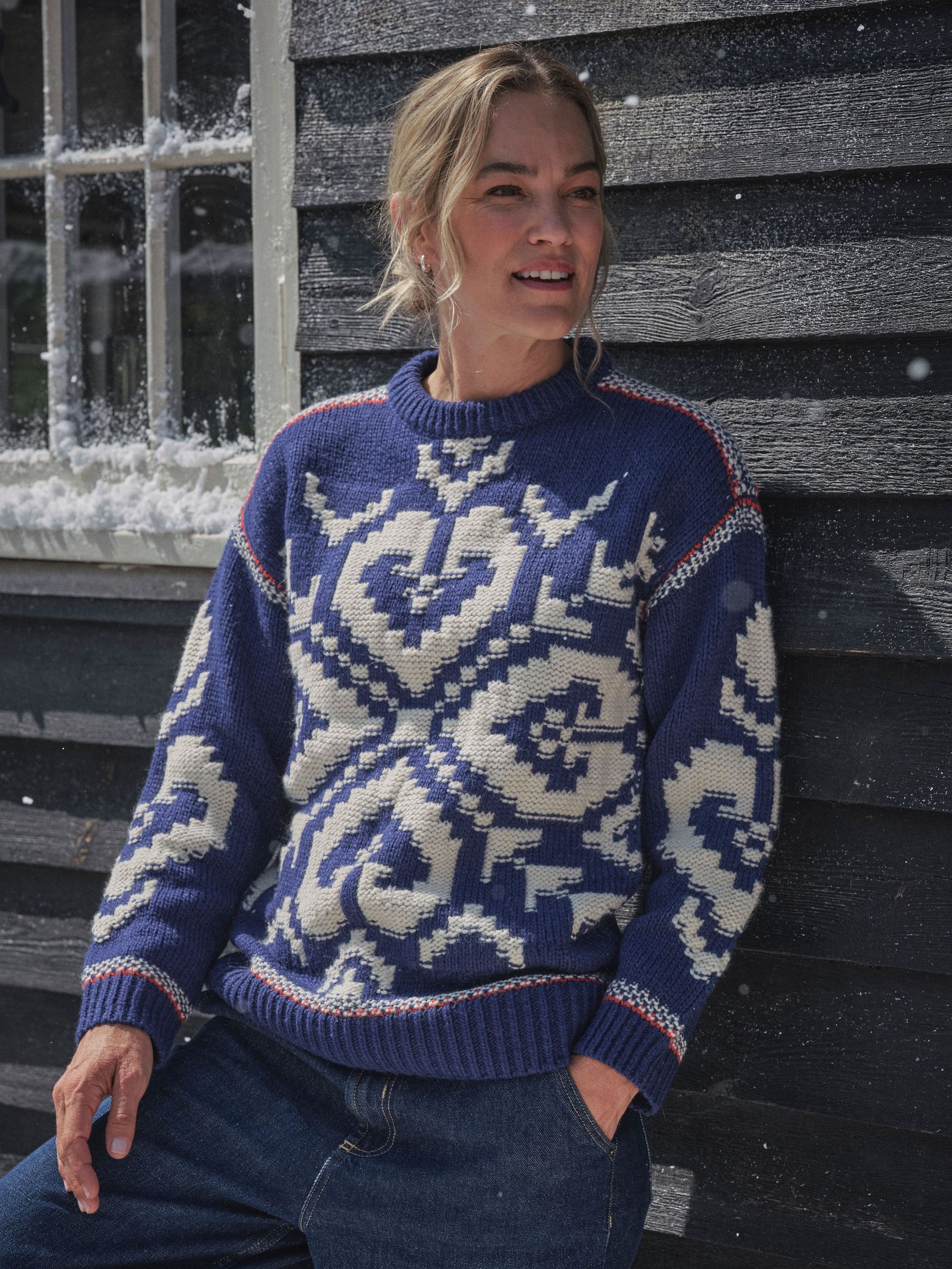 Cobalt Blue Aspen Snowflake Crew Neck Knitted Jumper (F75781) | £62