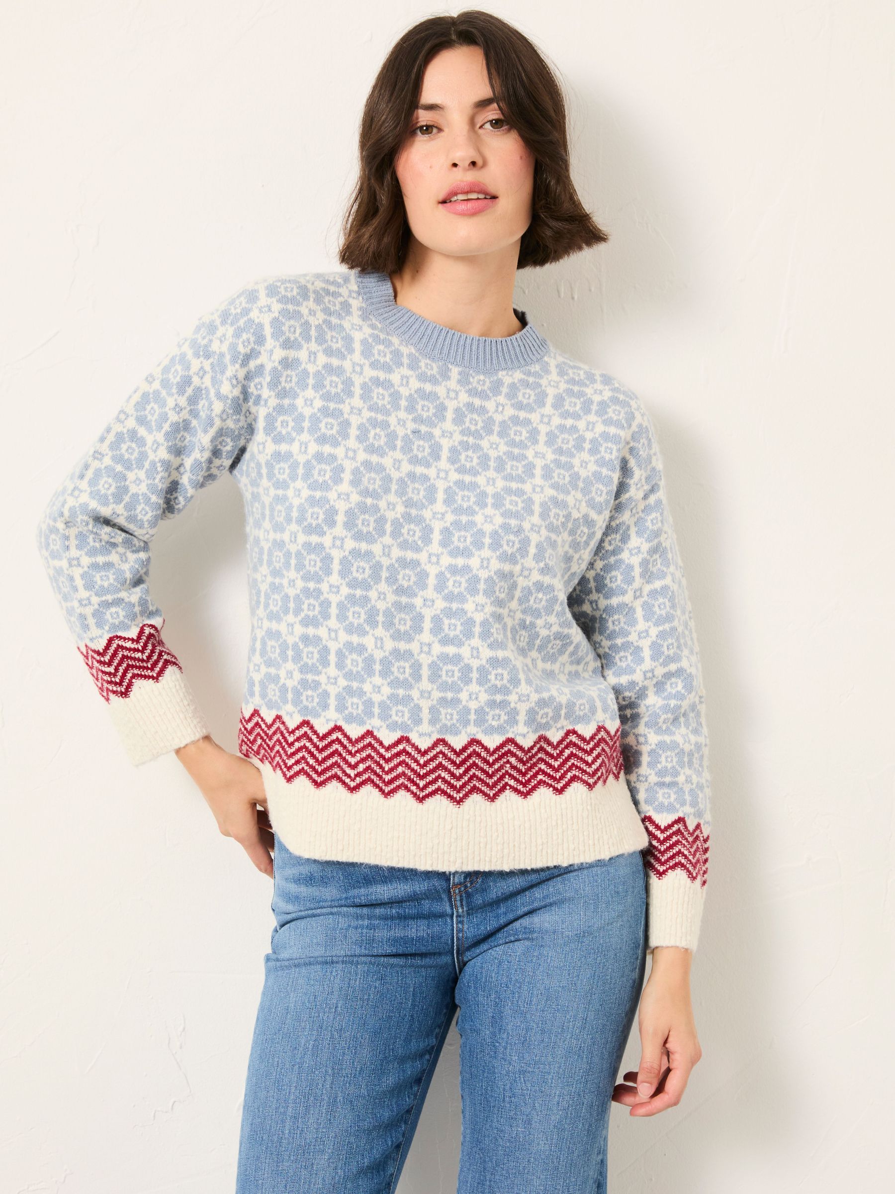 Chalet Pale Blue Knitted Fairisle Crew Jumper (F75783) | £56