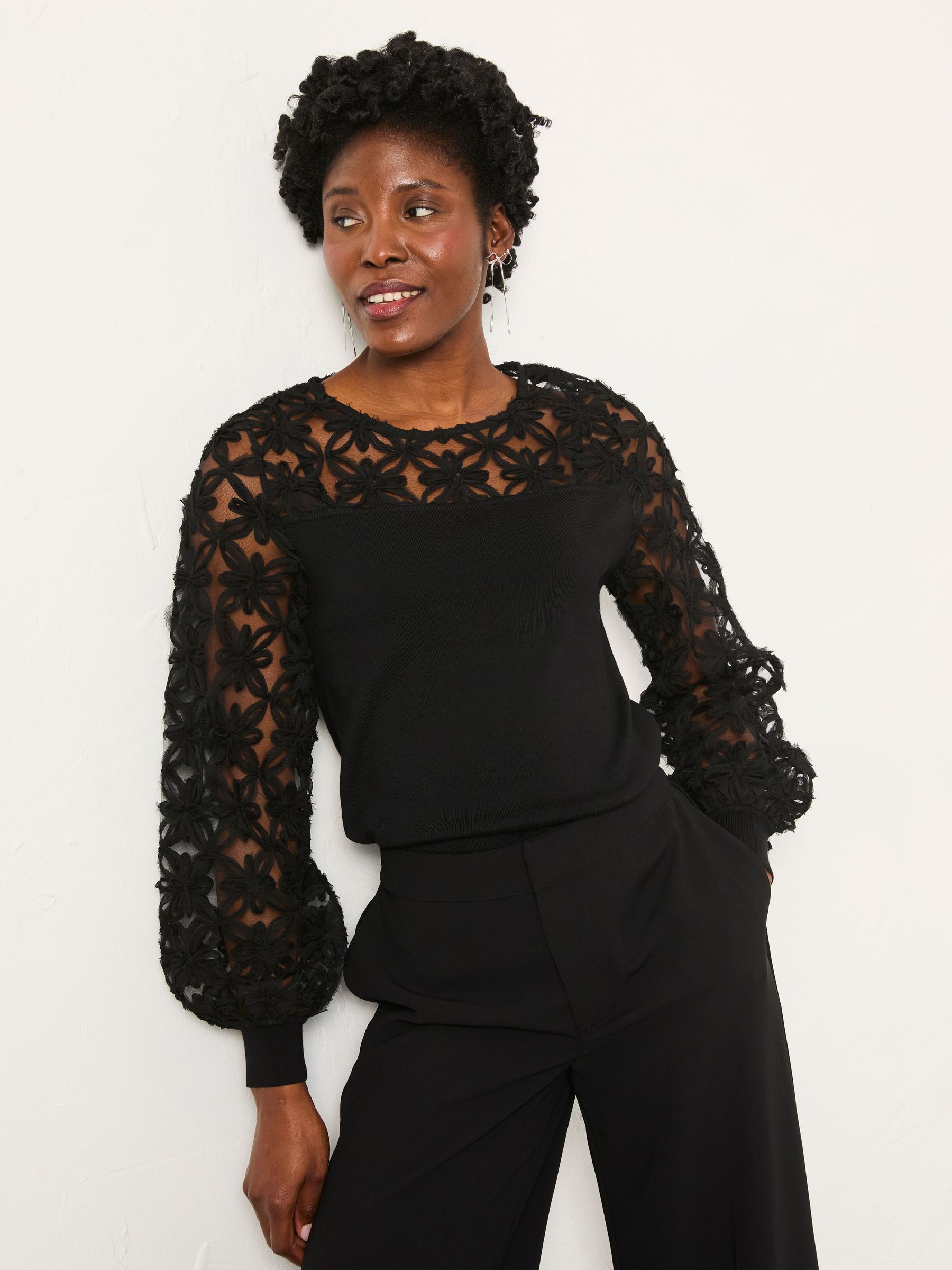 Black Lace Insert Knitted Top (F75790) | £59