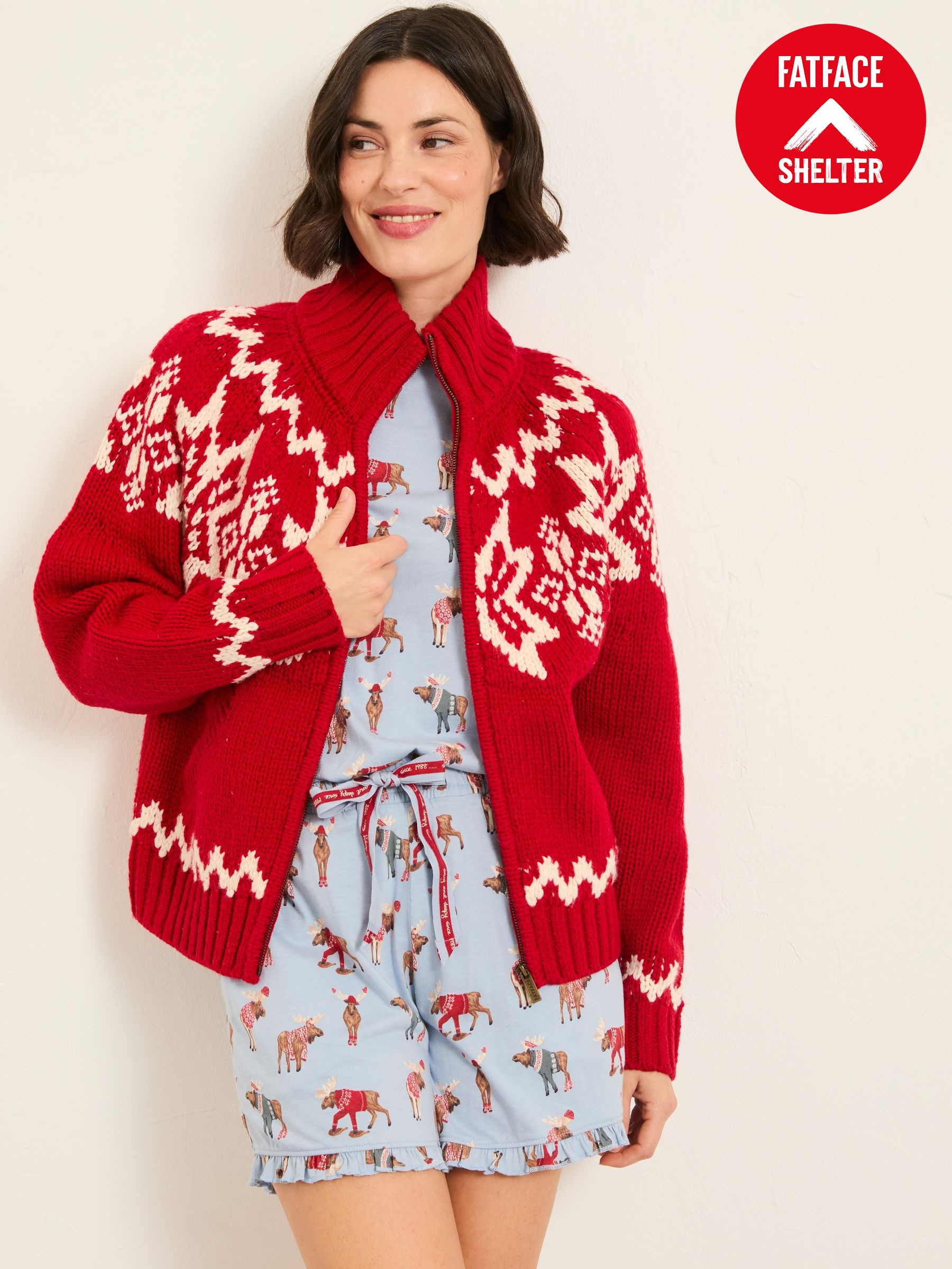Red Shelter Knitted Zip Through Cardigan (F75797) | £88