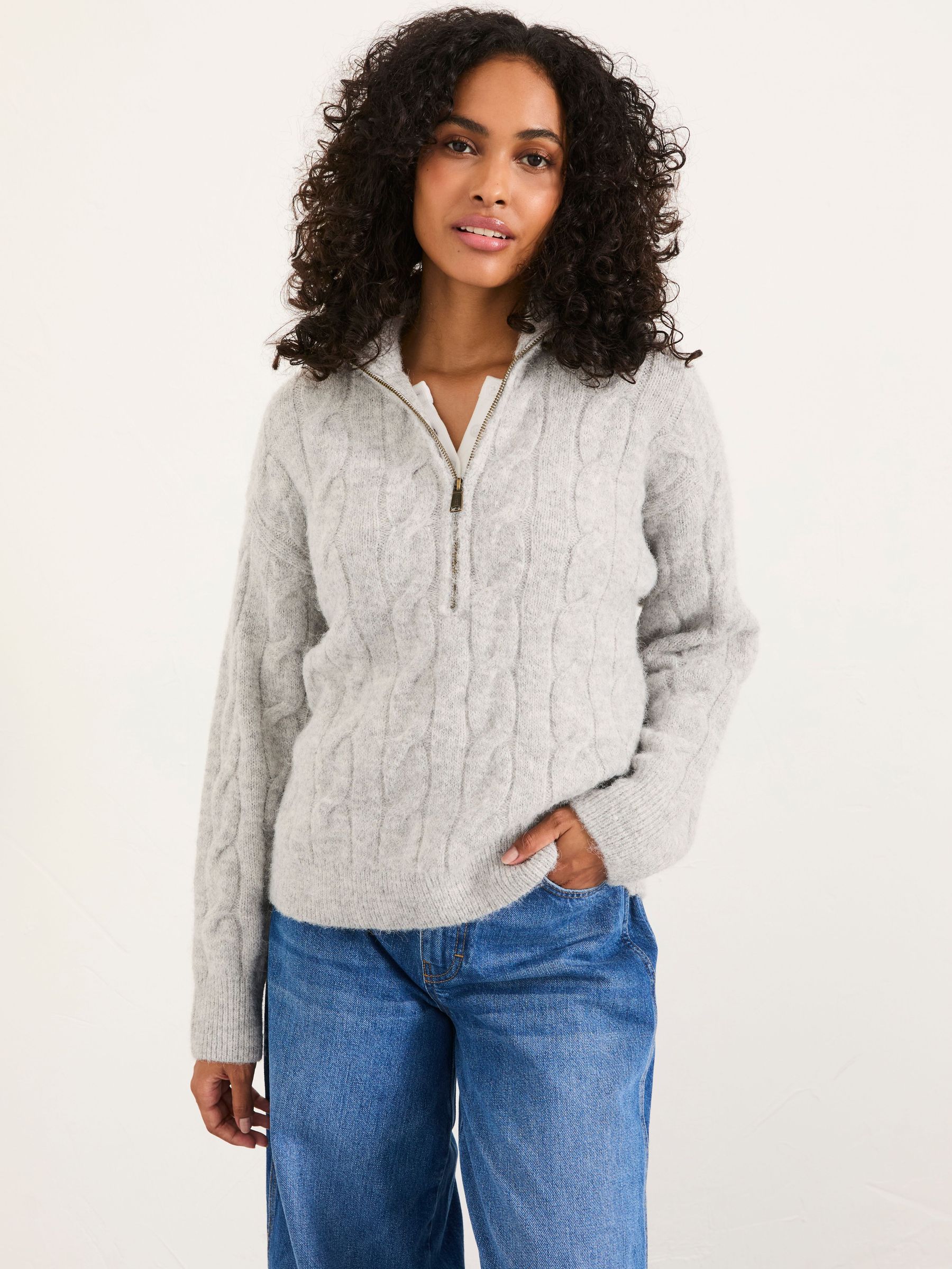 Zoe Light Grey Zip Half Neck Knitted Jumper (F75807) | £62