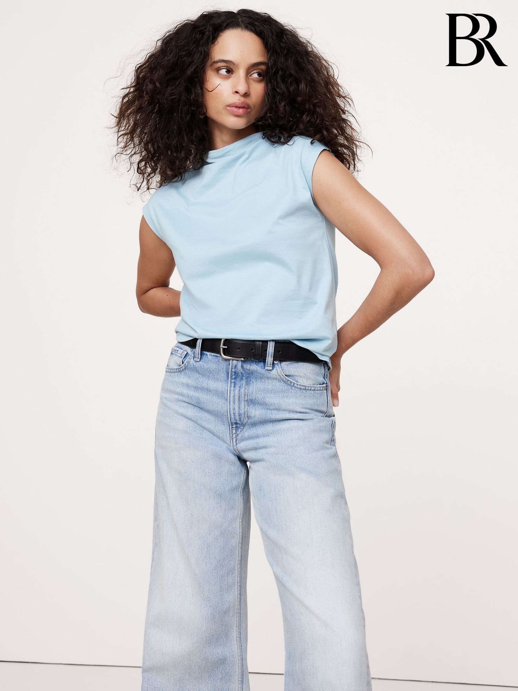 Banana Republic Light Blue Silky Cotton Mock-Neck Top (F76859) | £30