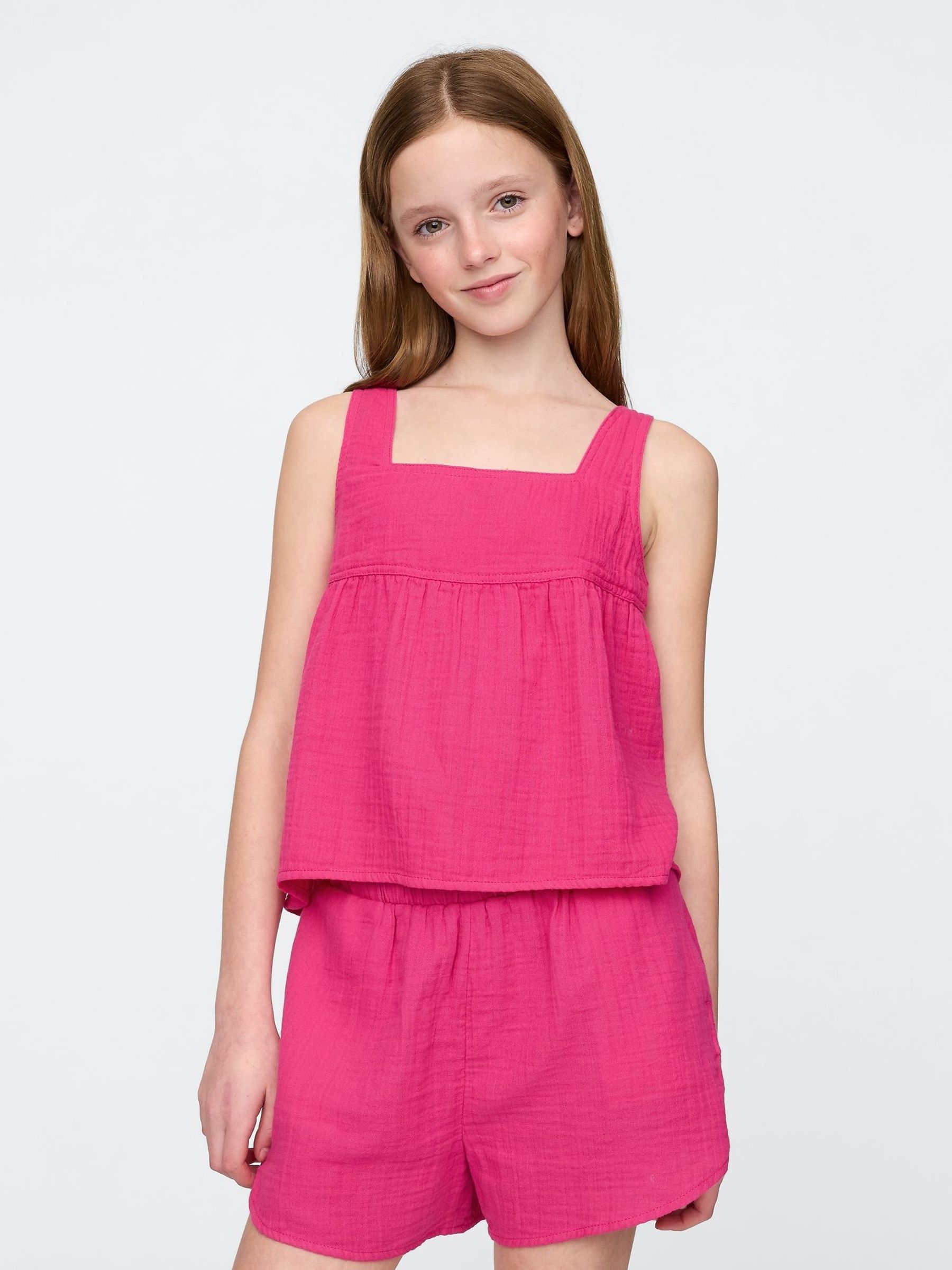 Pink Crinkle Gauze Swing Top (4-13yrs) (F77155) | £20