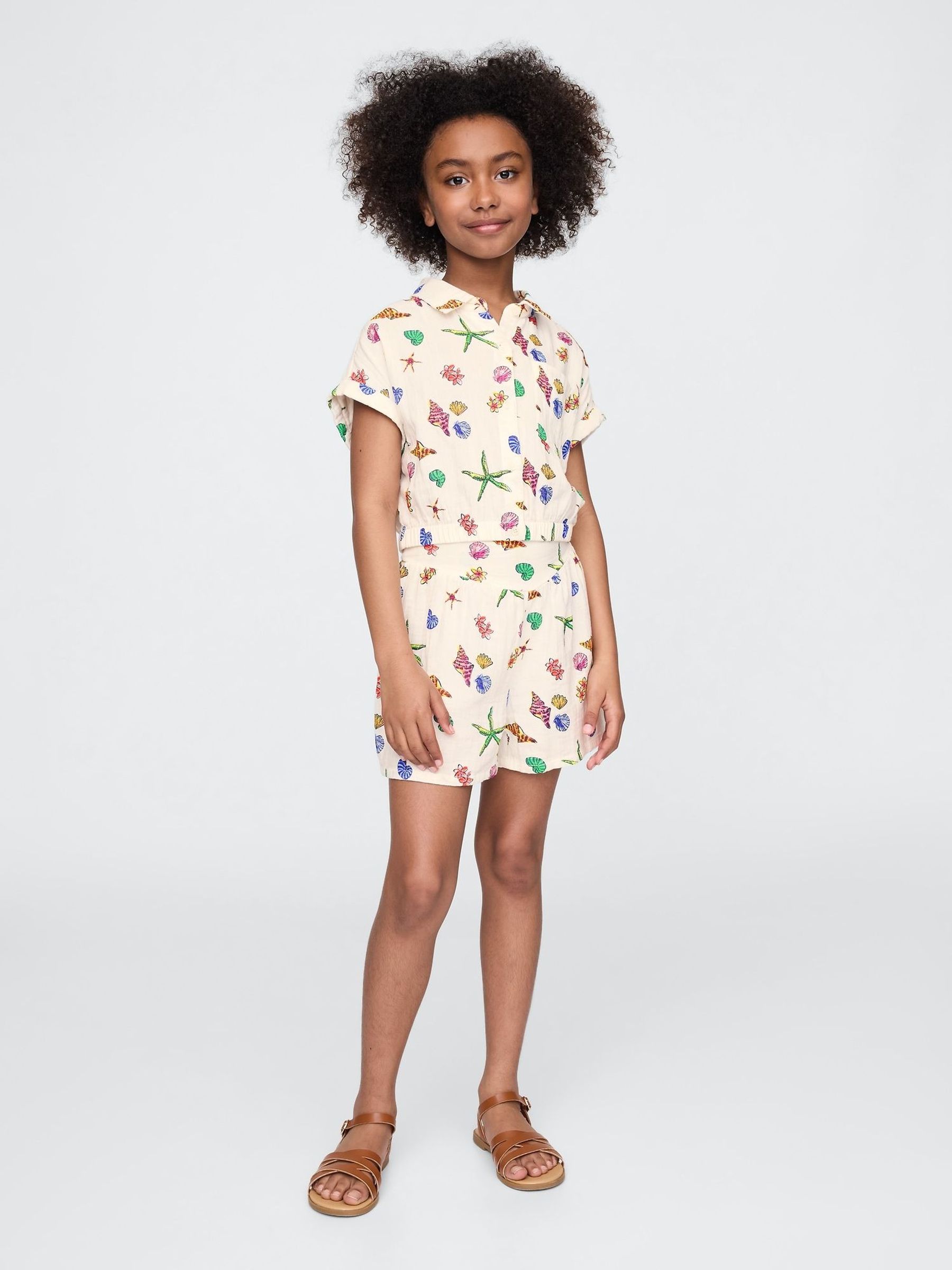 Cream Crinkle Gauze Shirt & Shorts Outfit Set (4-13yrs) (F77157) | £35