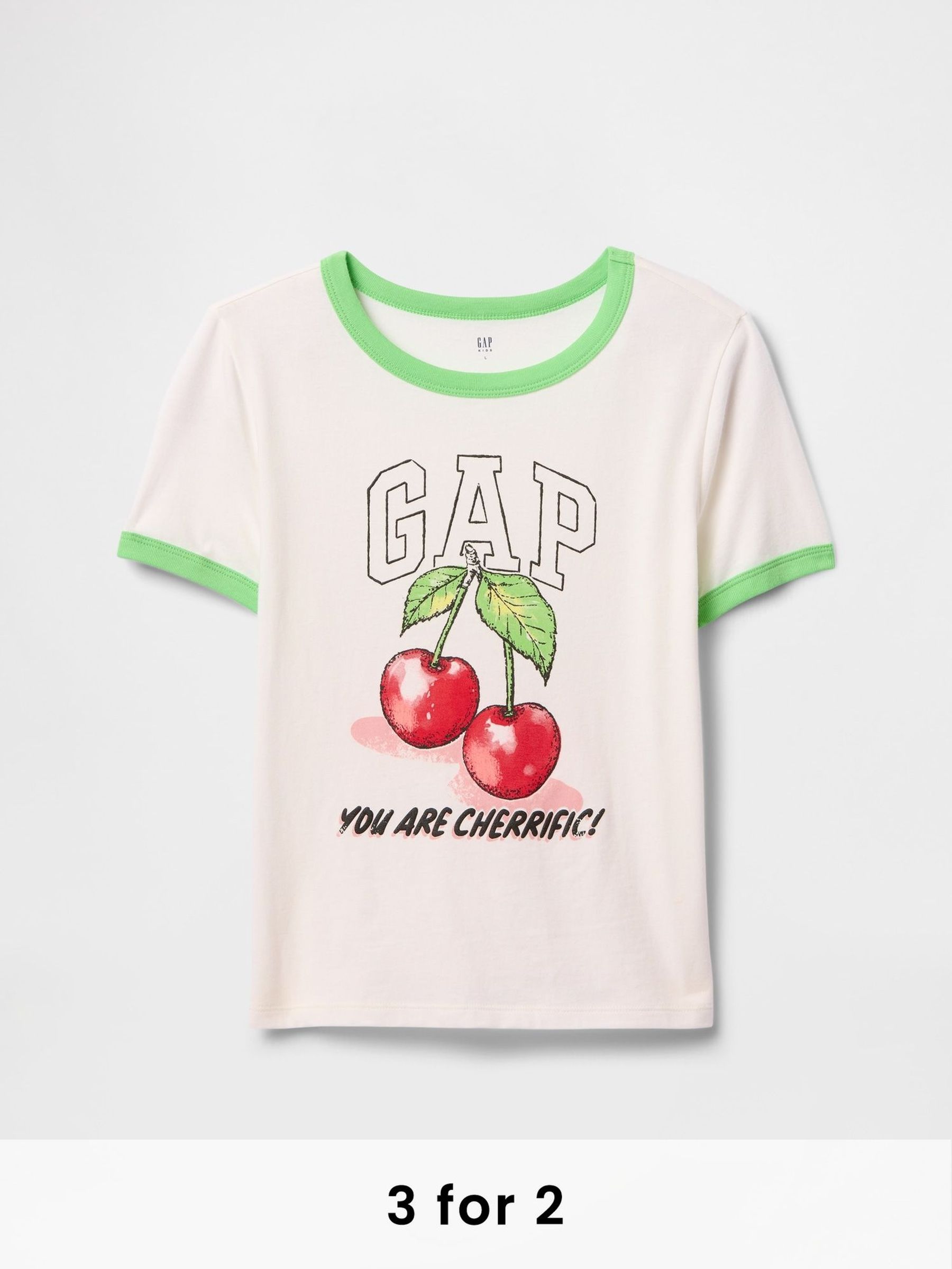 White Cherry Logo Ringer T-Shirt (4-13yrs) (F77165) | £10