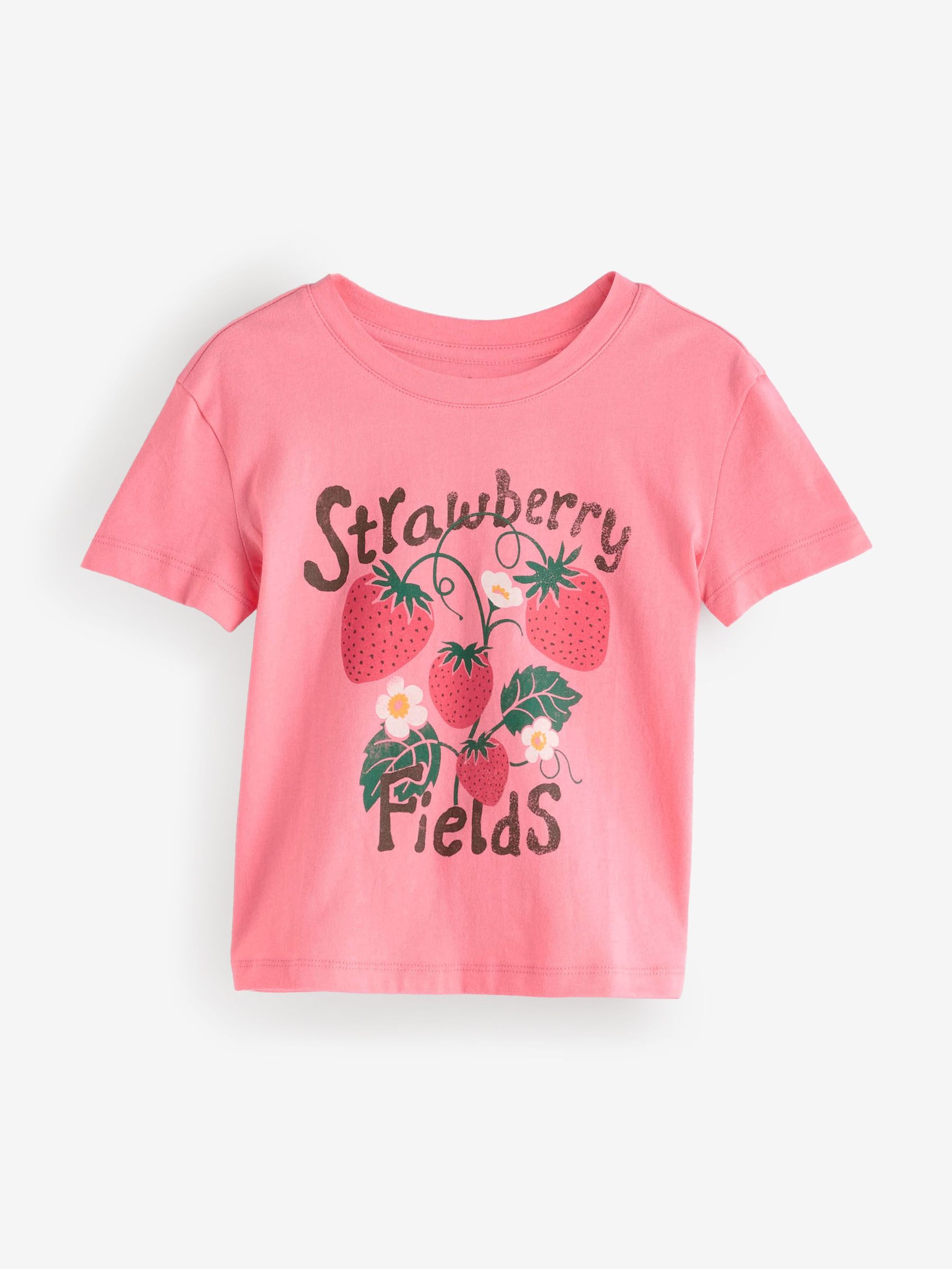 Pink Strawberry Short Sleeve Crew Neck Graphic T-Shirt (4-13yrs) (F77172) | £10
