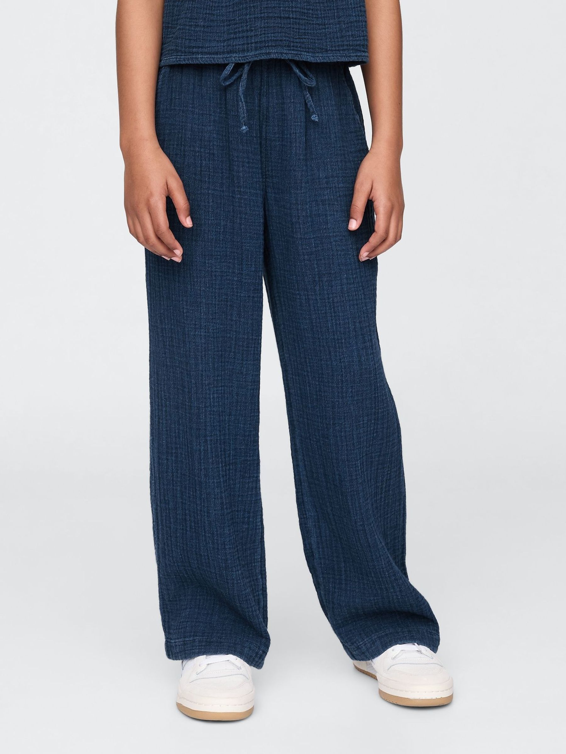 Blue Crinkle Gauze Denim Baggy Pull On Trousers (4-13yrs) (F77175) | £30