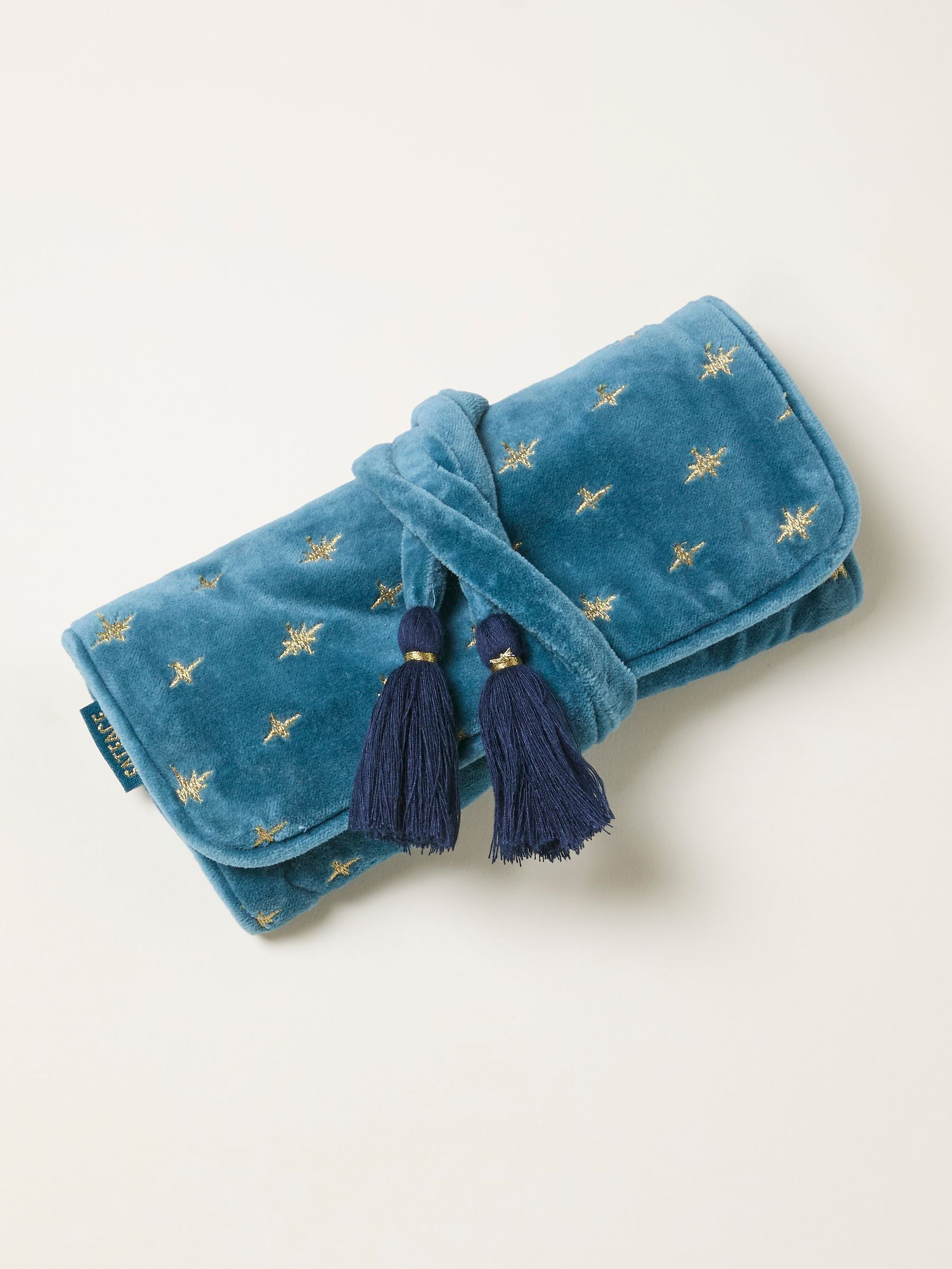 Teal Blue Star Embroidered Jewellery Roll (F77446) | £18