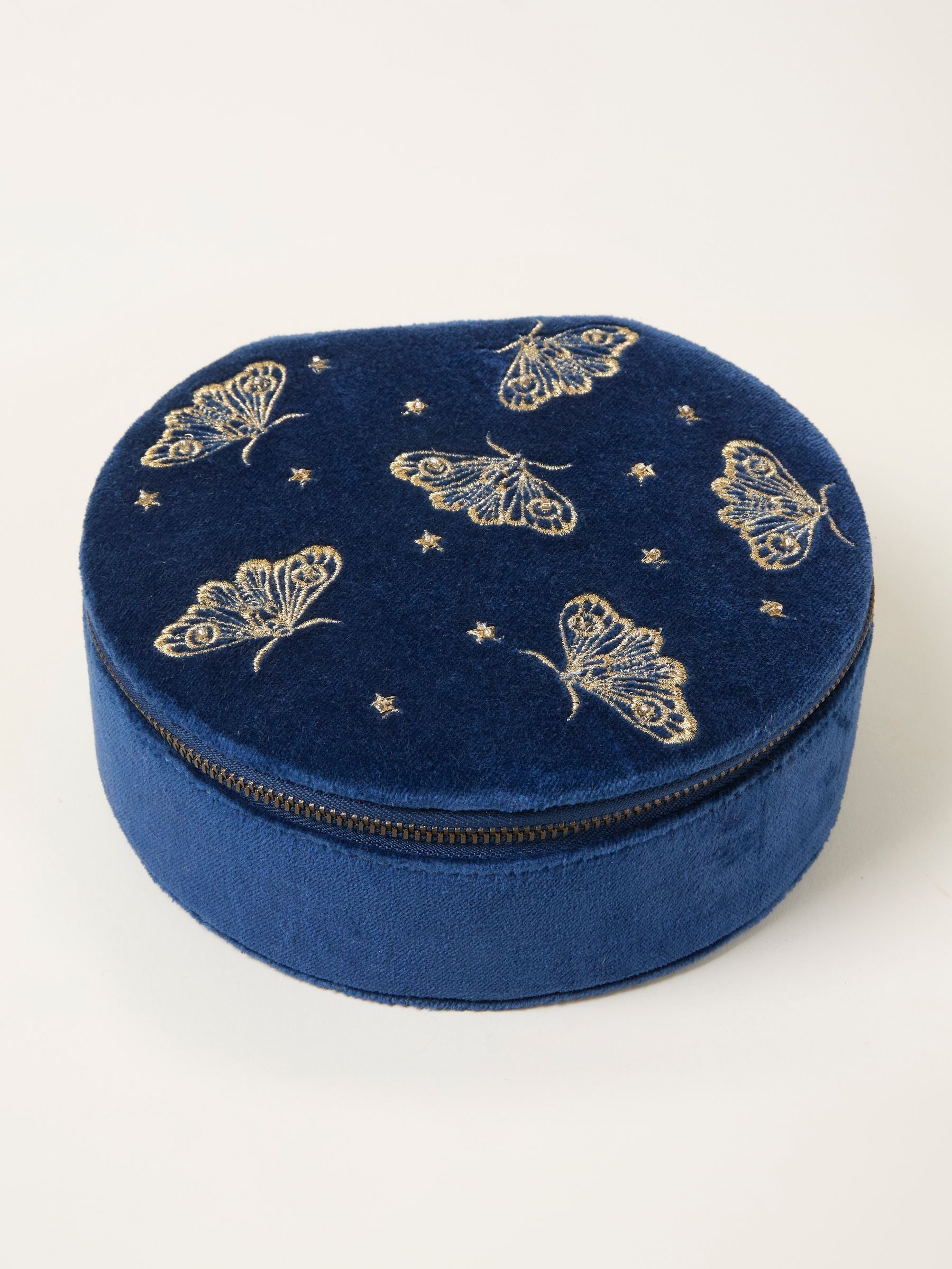 Navy Moth Embroidered Large Jewellery Box (F77447) | £25