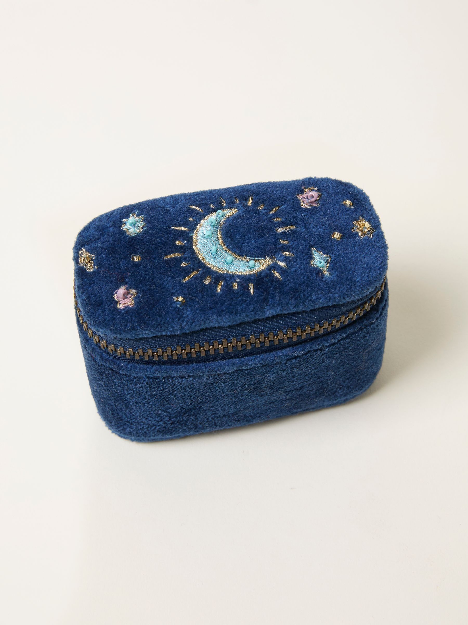 Navy Moon Star Embroidered Mini Jewellery Box (F77449) | £12.50