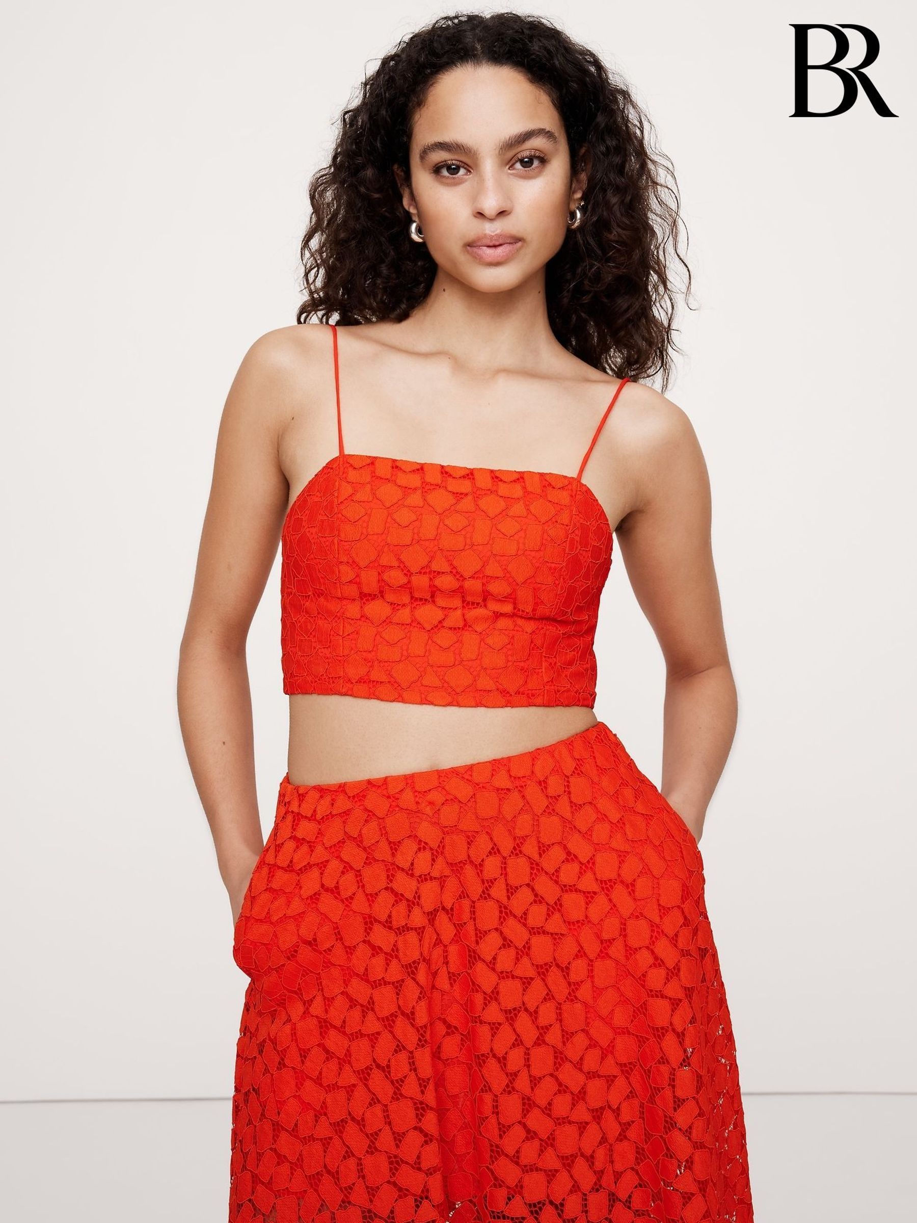 Banana Republic Orange Strappy Geo Lace Cropped Top (F77545) | £75