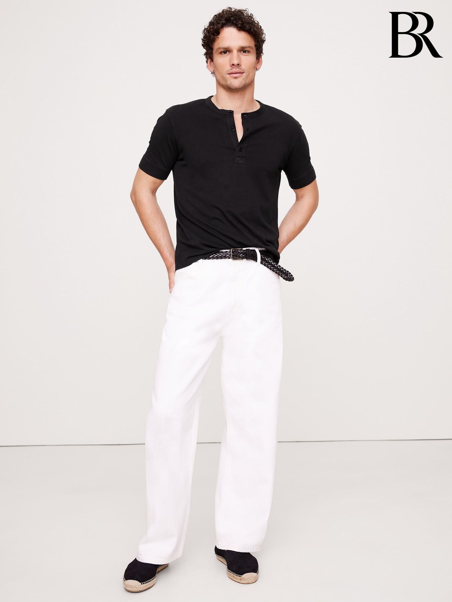 Banana Republic Black Slim Soft Wash Henley T-Shirt (F77560) | £30