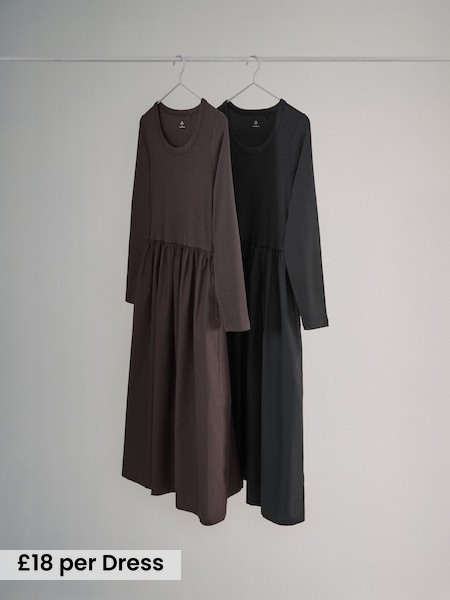 2 Pack Long Sleeve Jersey Woven Mix Dresses (F77577) | £36