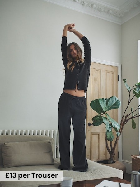 2 Pack Ribbed Jersey Wide Leg Trousers (F77580) | £26