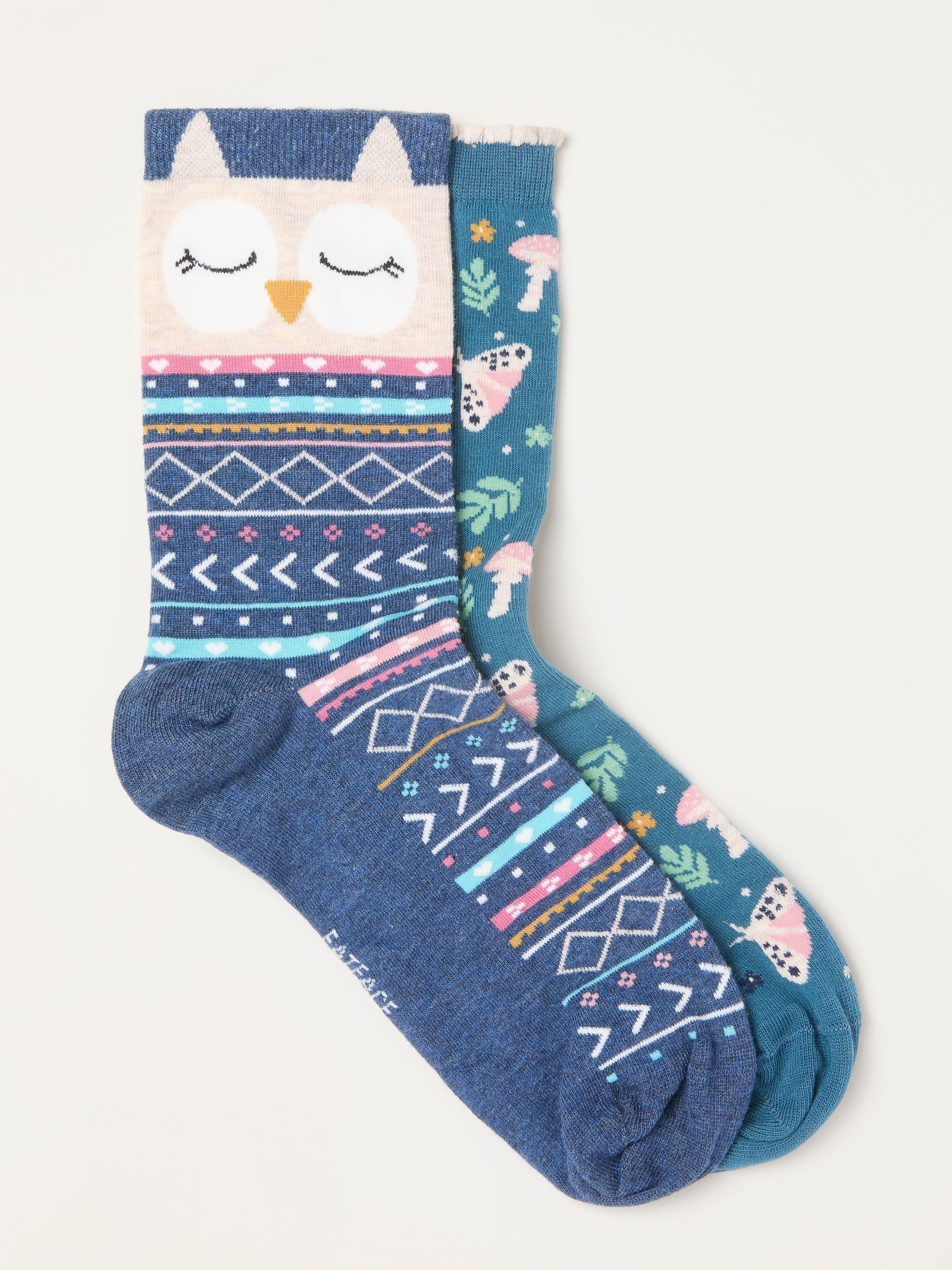 Multi 2 Pack Woodland Owl Socks in a Gift Box (F77792) | £12.50