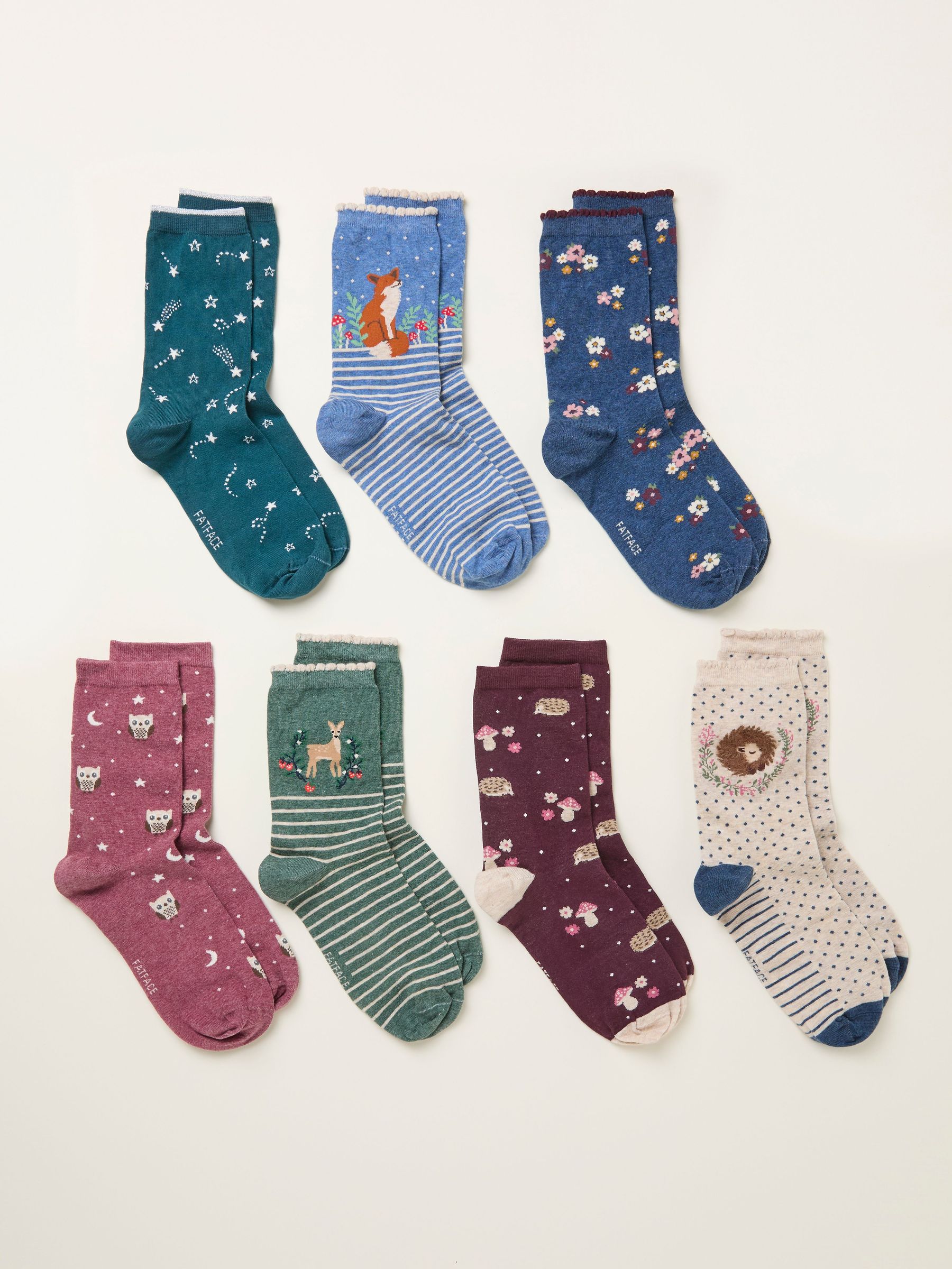 Multi Womens 7 Pack Woodland Socks in a Gift Box (F77793) | £25