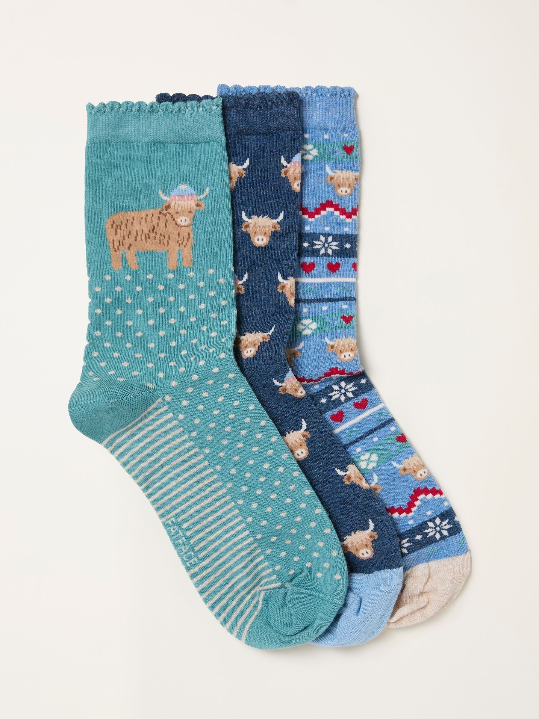 Multi 3 Pack Highland Cow Socks in a Gift Box (F77798) | £16