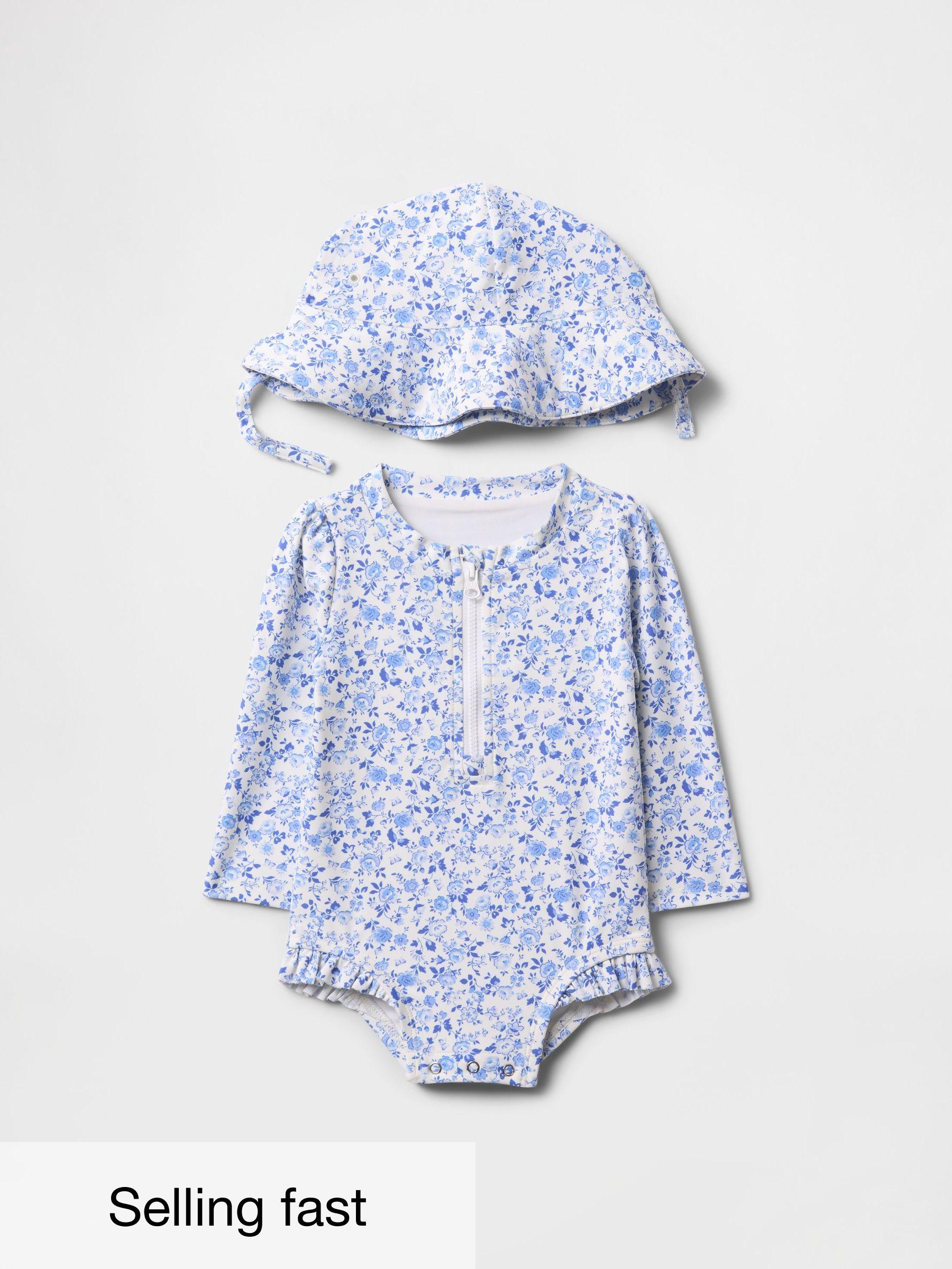 Blue Rash Guard Swimsuit & Hat Set (Newborn-24mths) (F77890) | £30