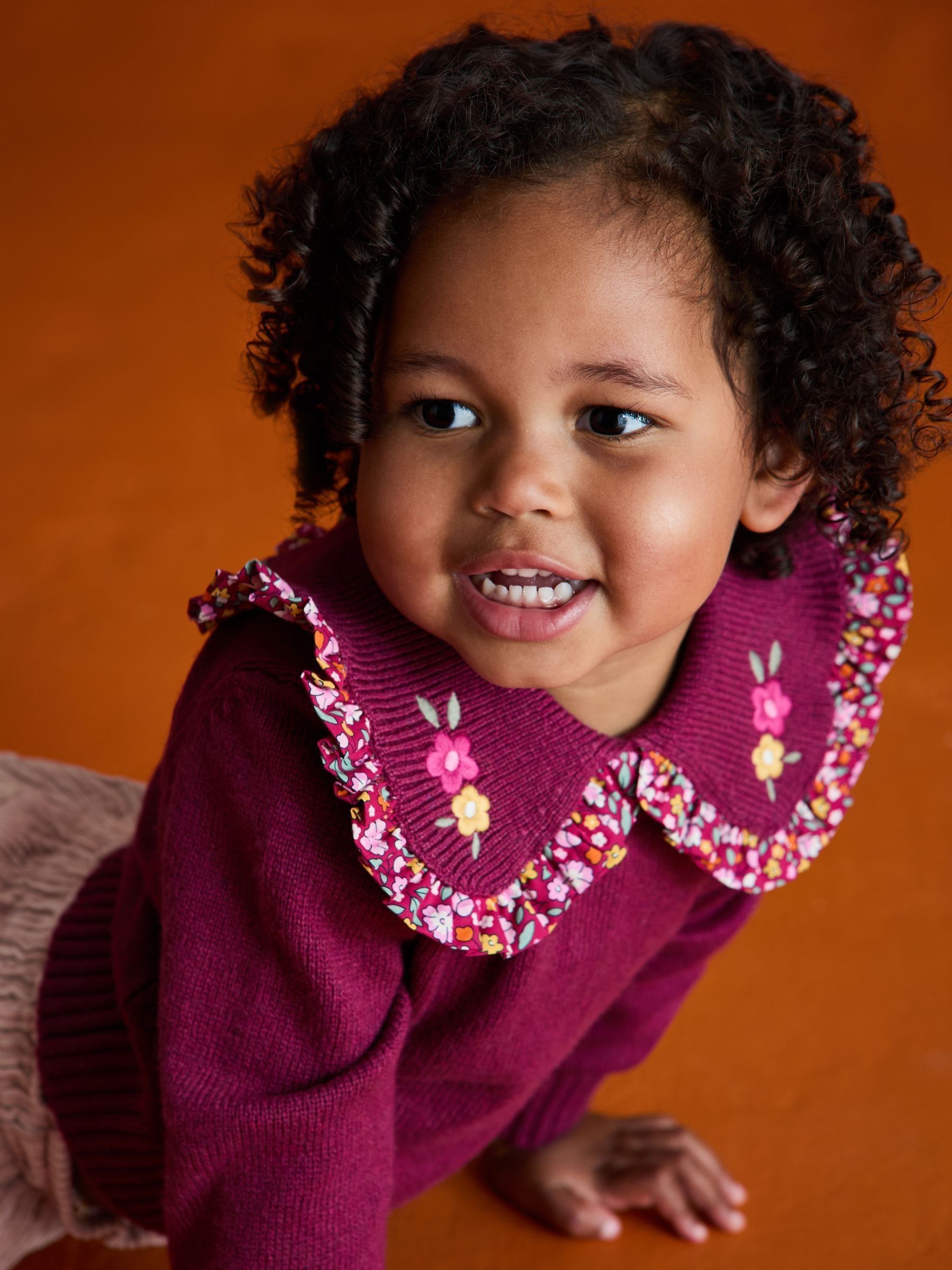 Berry Red Floral Frill Collar Embroidered Jumper (F78628) | £25 - £28