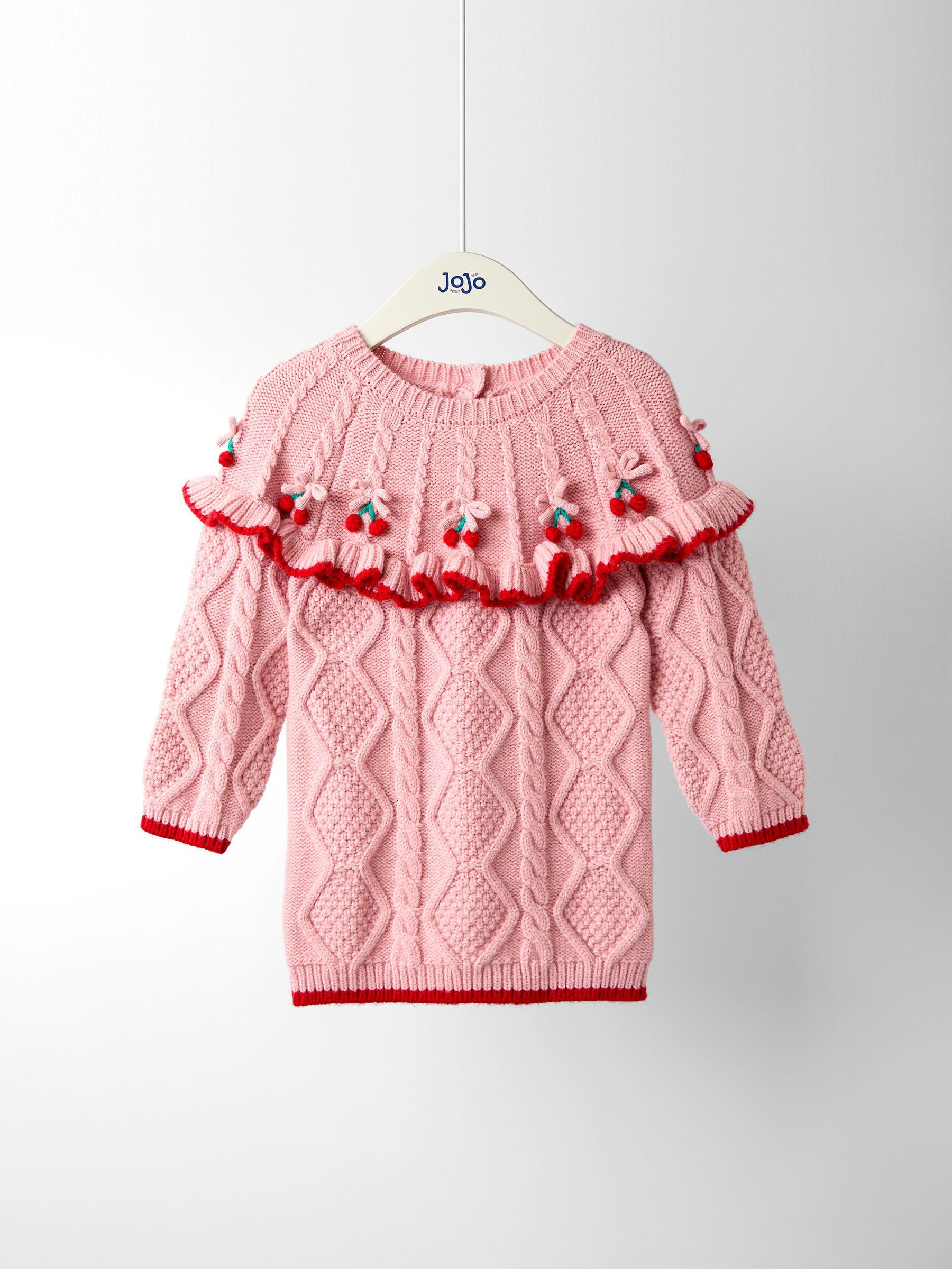 Pink Embroidered Cable Frill Knitted Dress (F78632) | £34 - £38