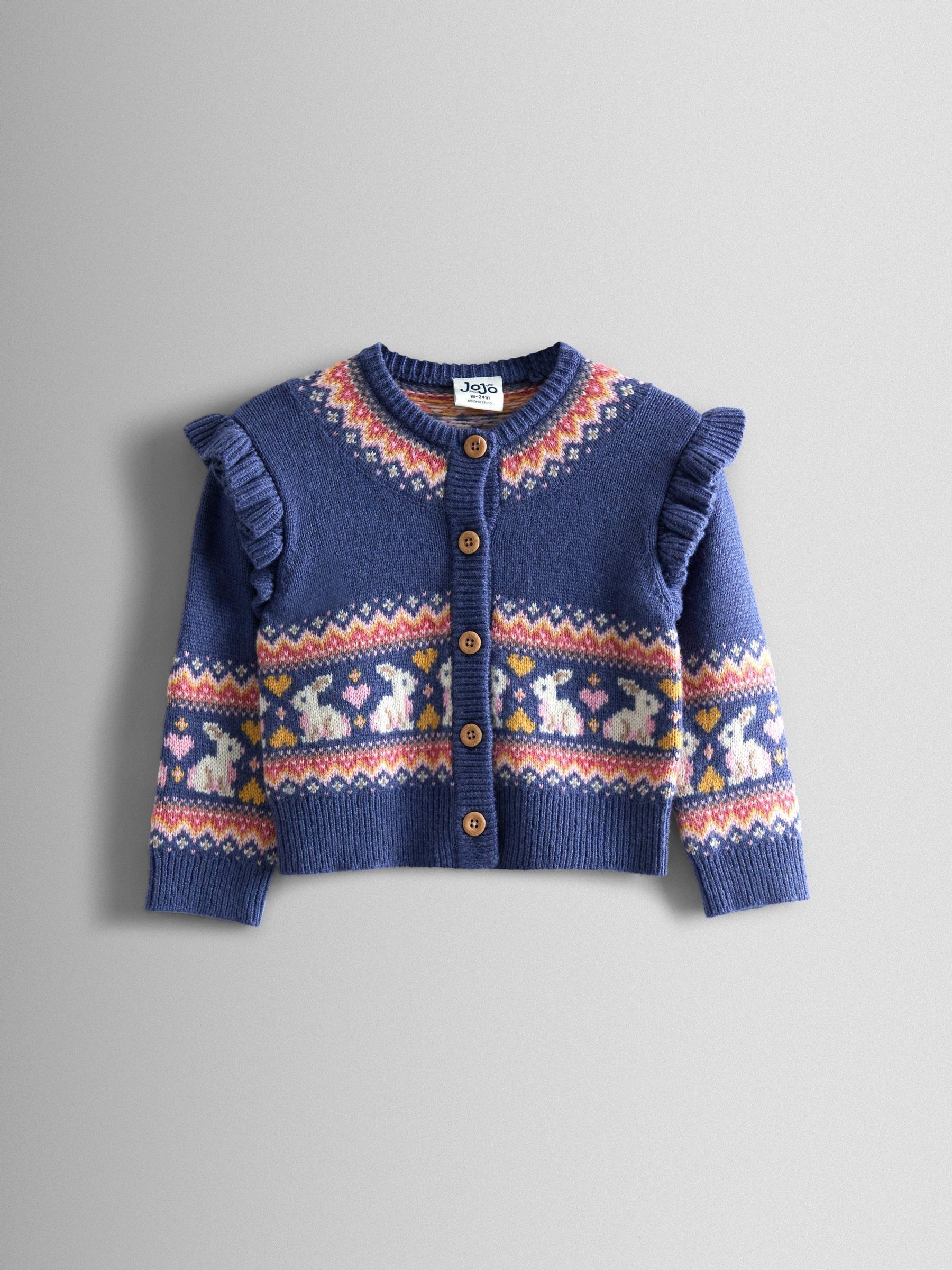 Blue Frill Shoulder Fair Isle Cardigan (F78883) | £30 - £36