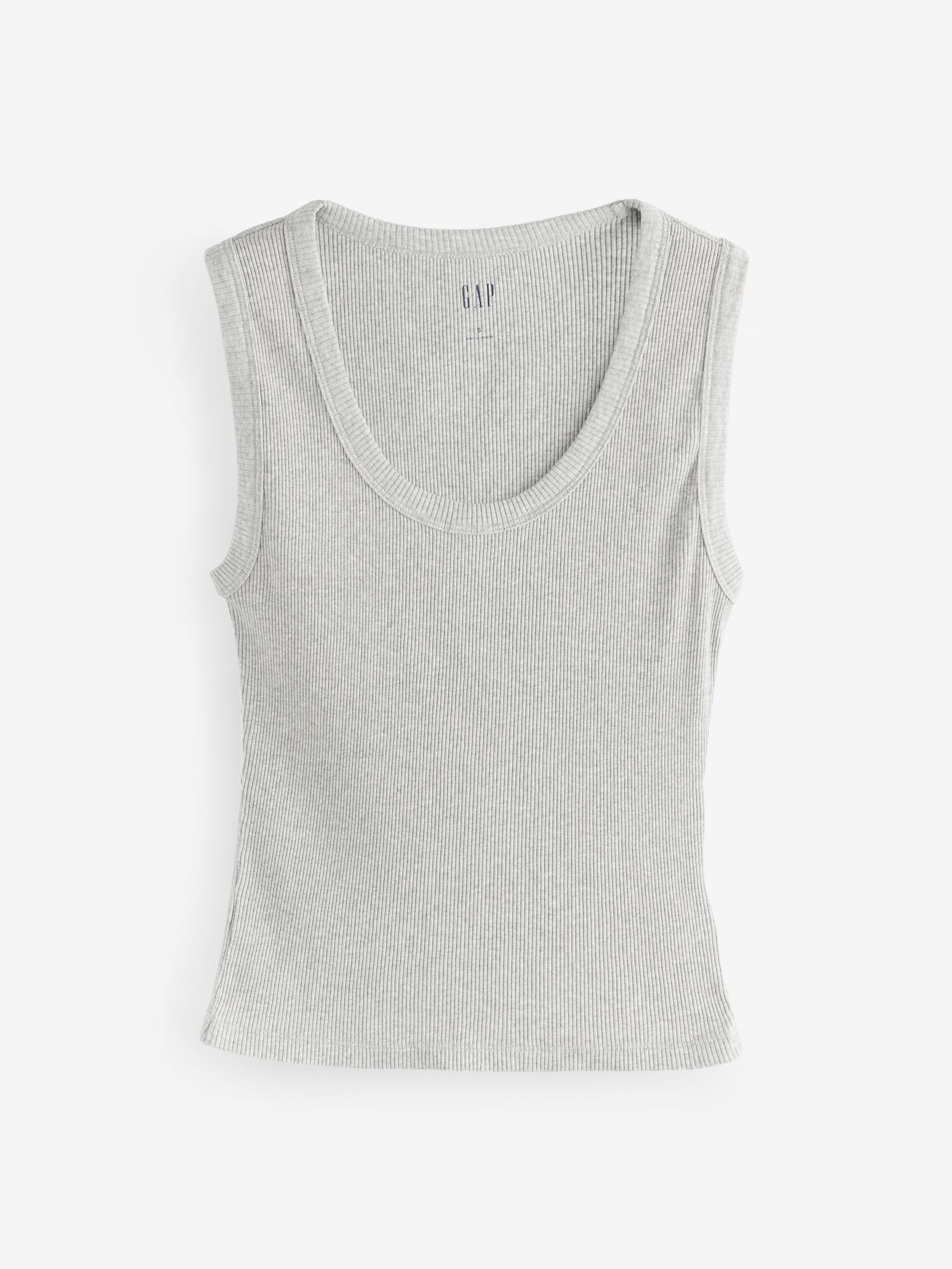 Light Grey Ribbed Knit Cotton Stretch Scoop Vest (F79381) | £16