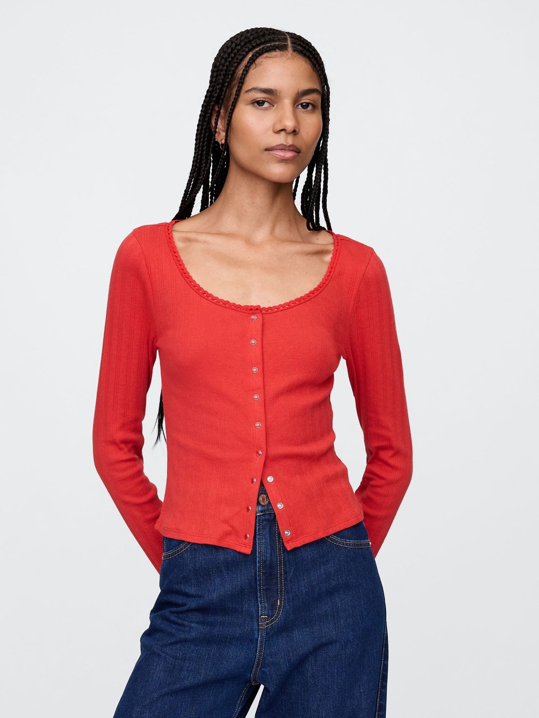 Red Cropped Pointelle Cardigan (F79479) | £25