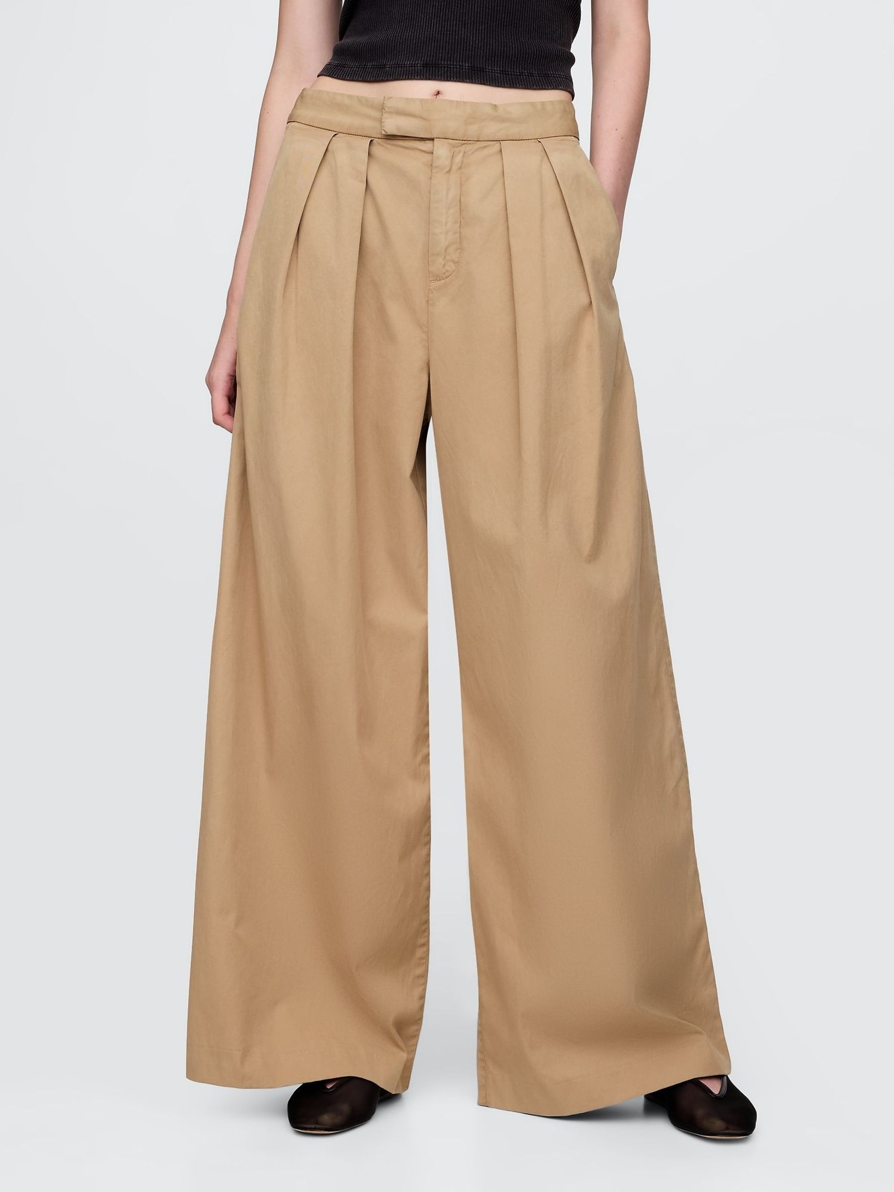 Beige Ultrasoft High Waisted Twill Pleated Wide-Leg Chinos (F79482) | £60