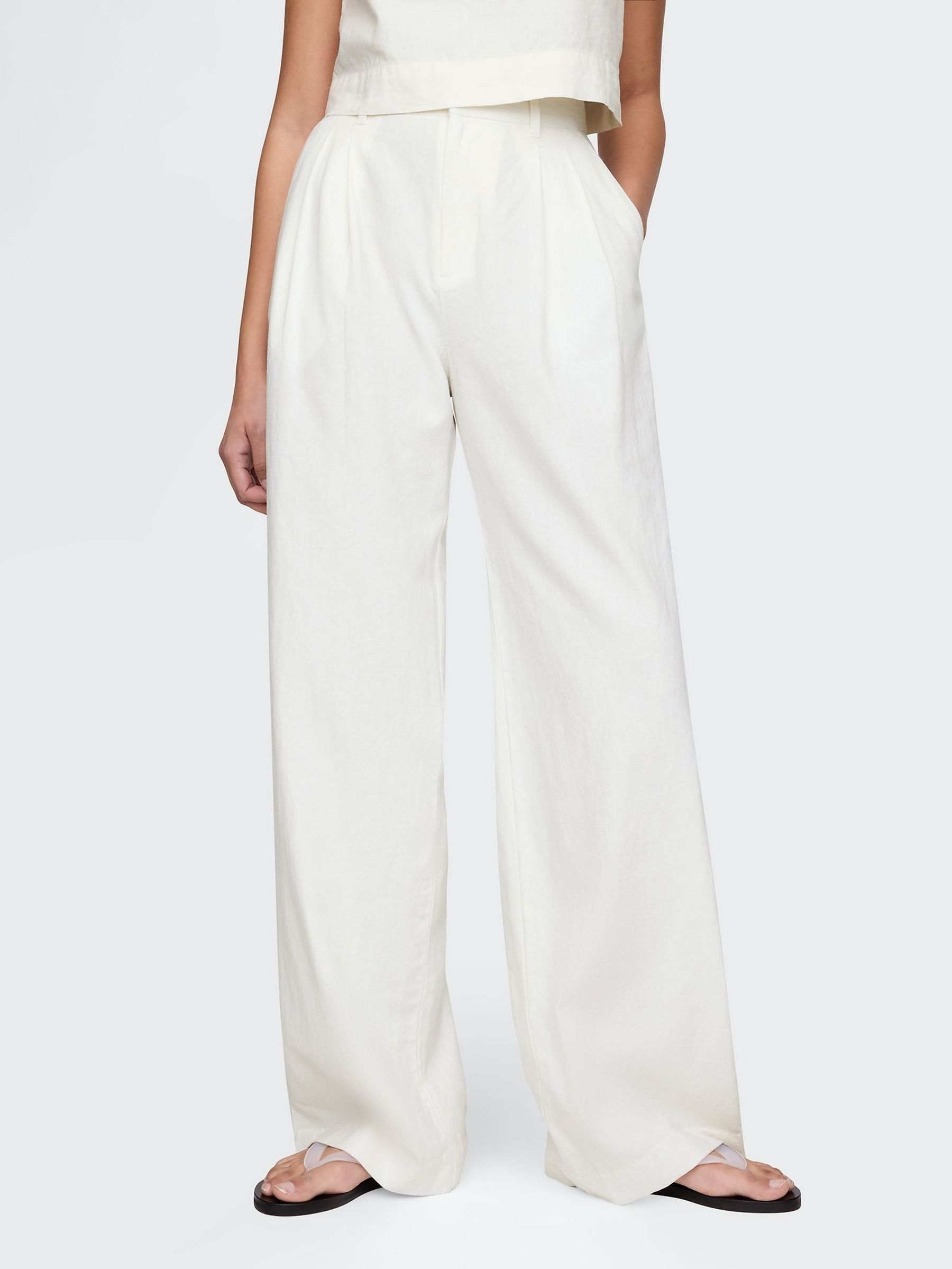 White Wide Leg Heavyweight Linen-Blend Trousers (F79488) | £60