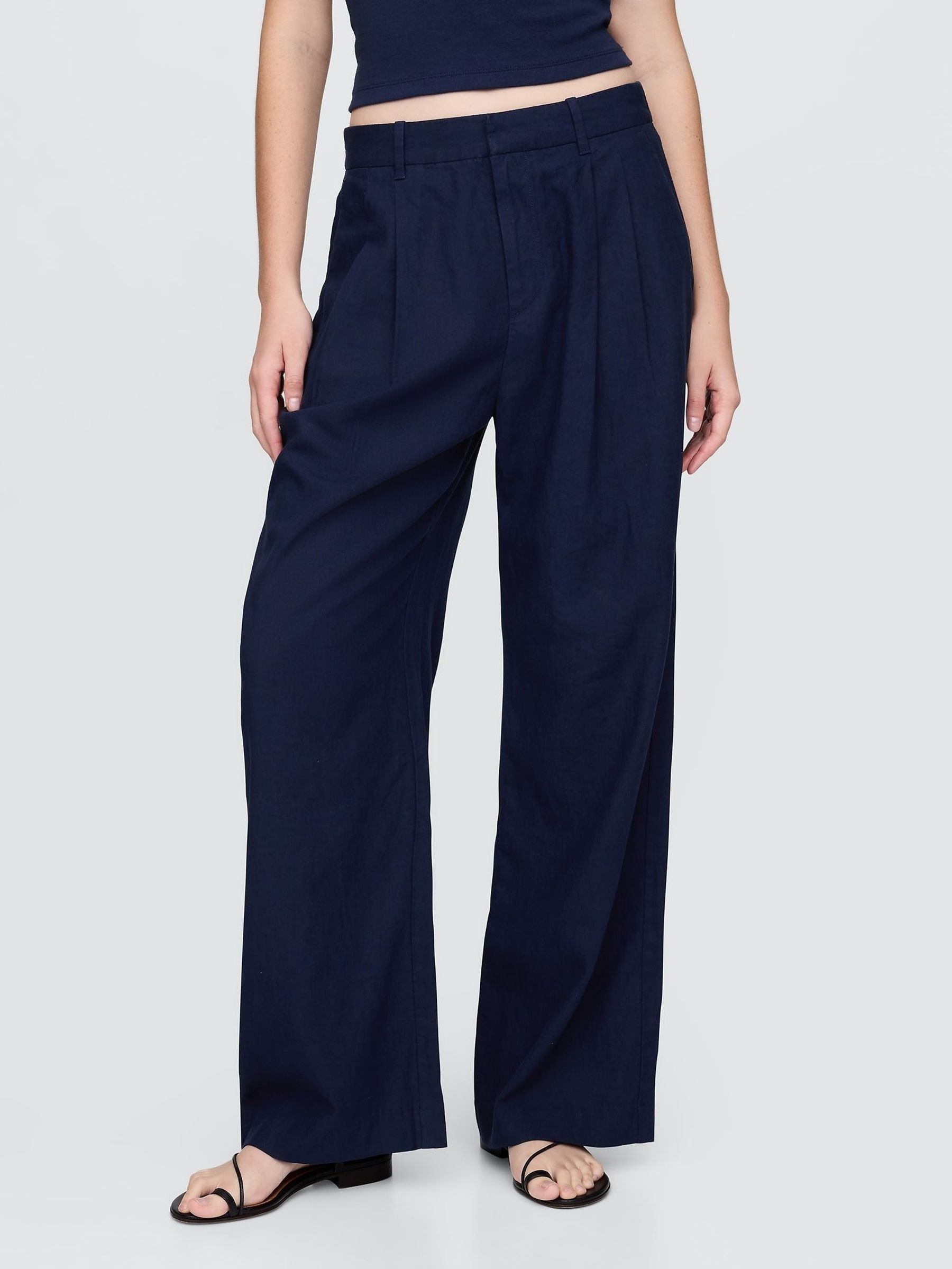 Blue Wide Leg Heavyweight Linen-Blend Trousers (F79490) | £60
