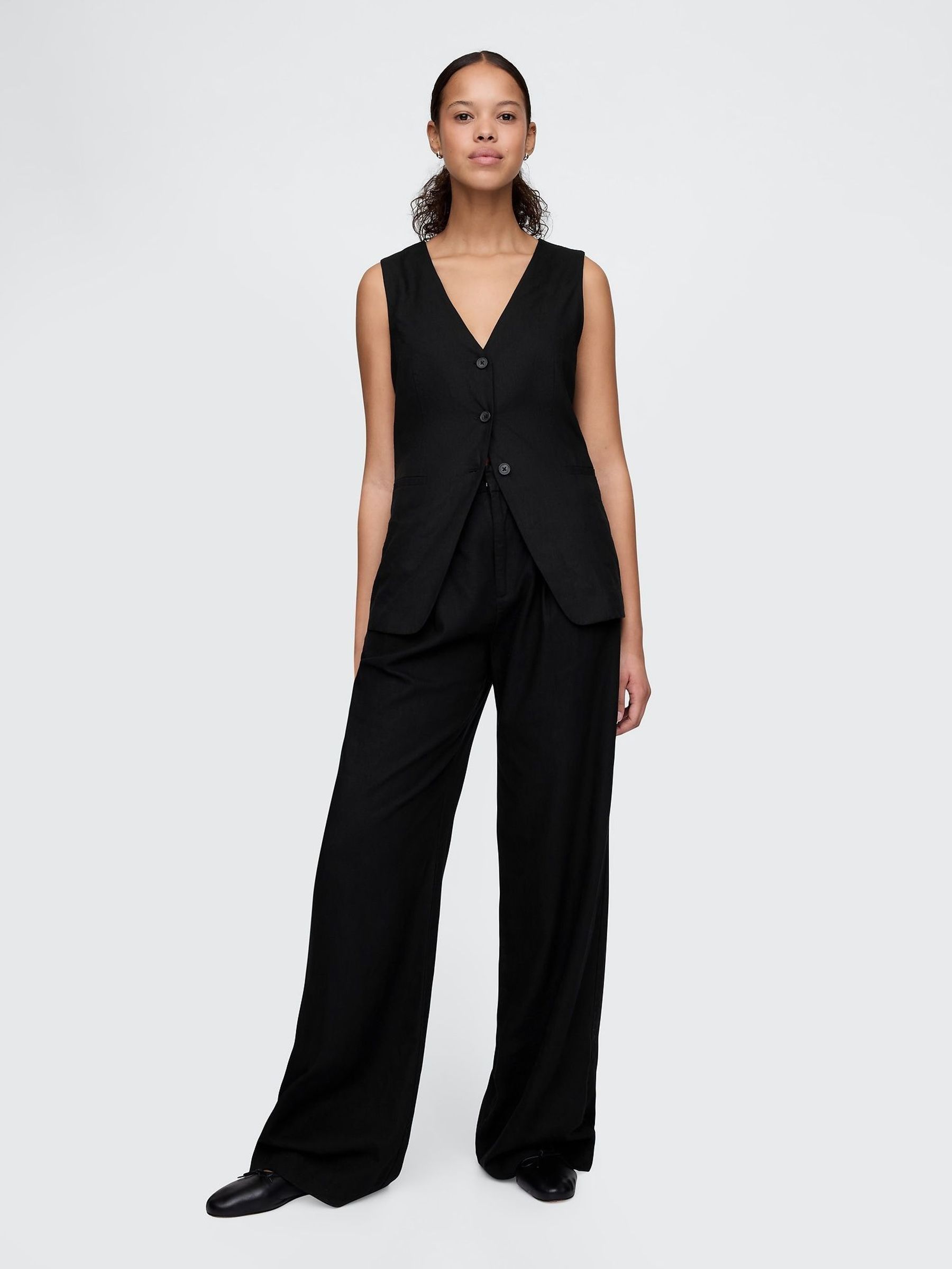 Black Wide Leg Heavyweight Linen-Blend Trousers (F79494) | £60