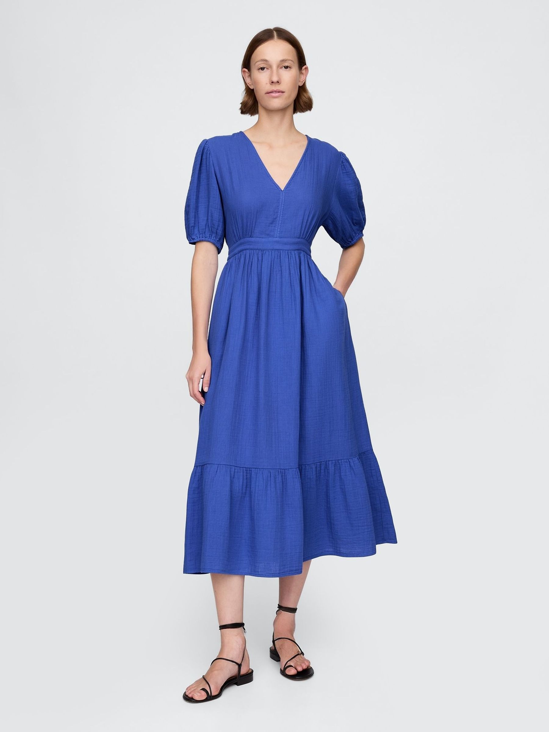 Blue Crinkle Gauze Open-Back Midi Dress (F79499) | £50