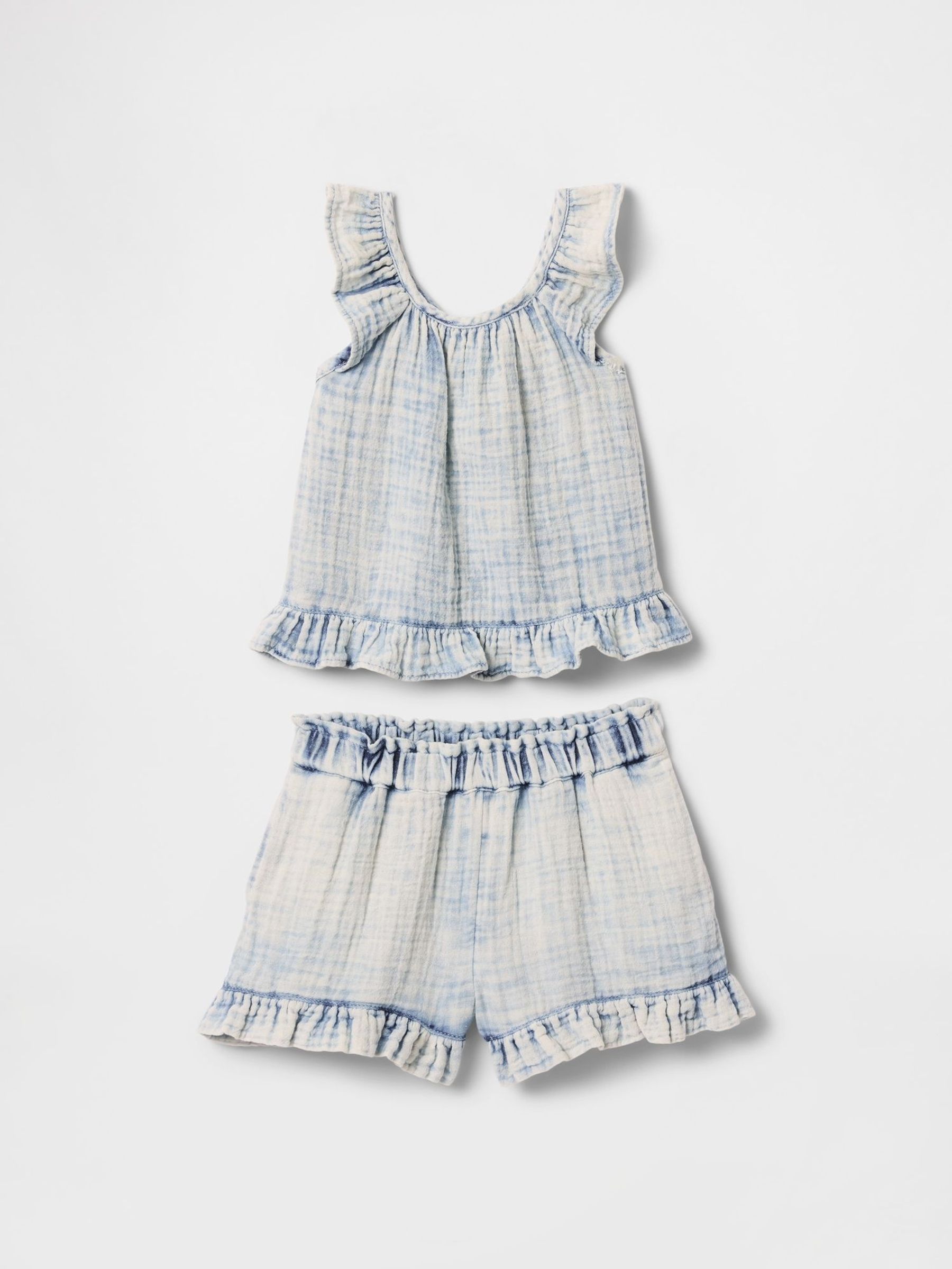 Blue Crinkle Gauze Denim Ruffle Set (6mths-5yrs) (F79694) | £40