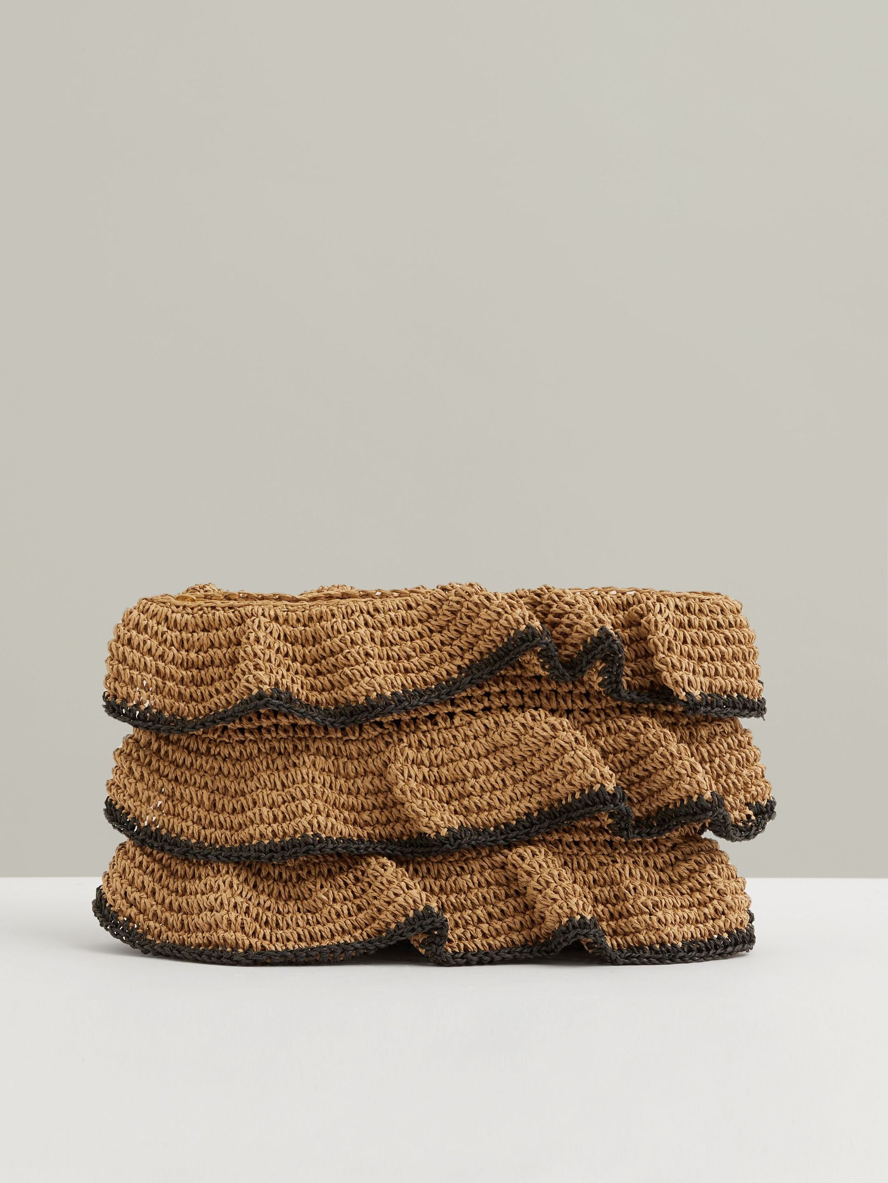 Raffia Ruffle Clutch Bag in Natural (F79751) | £140