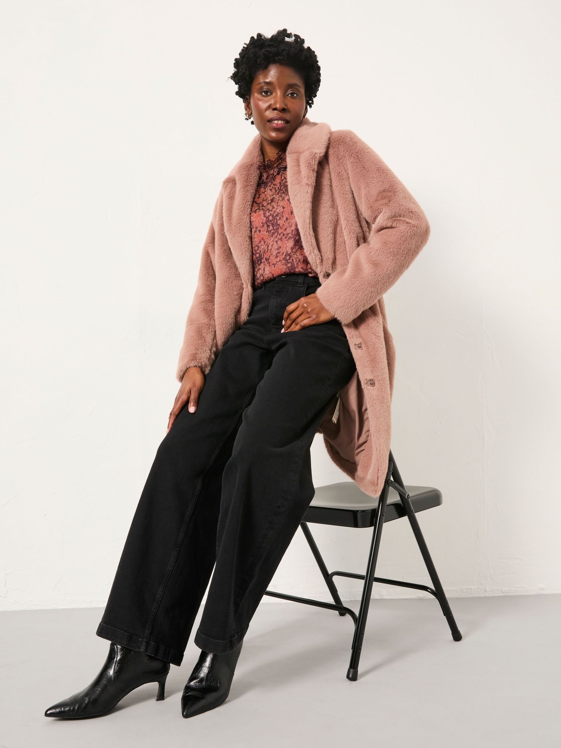 Esme Dusky Pink Long Faux Fur Coat (F82277) | £120