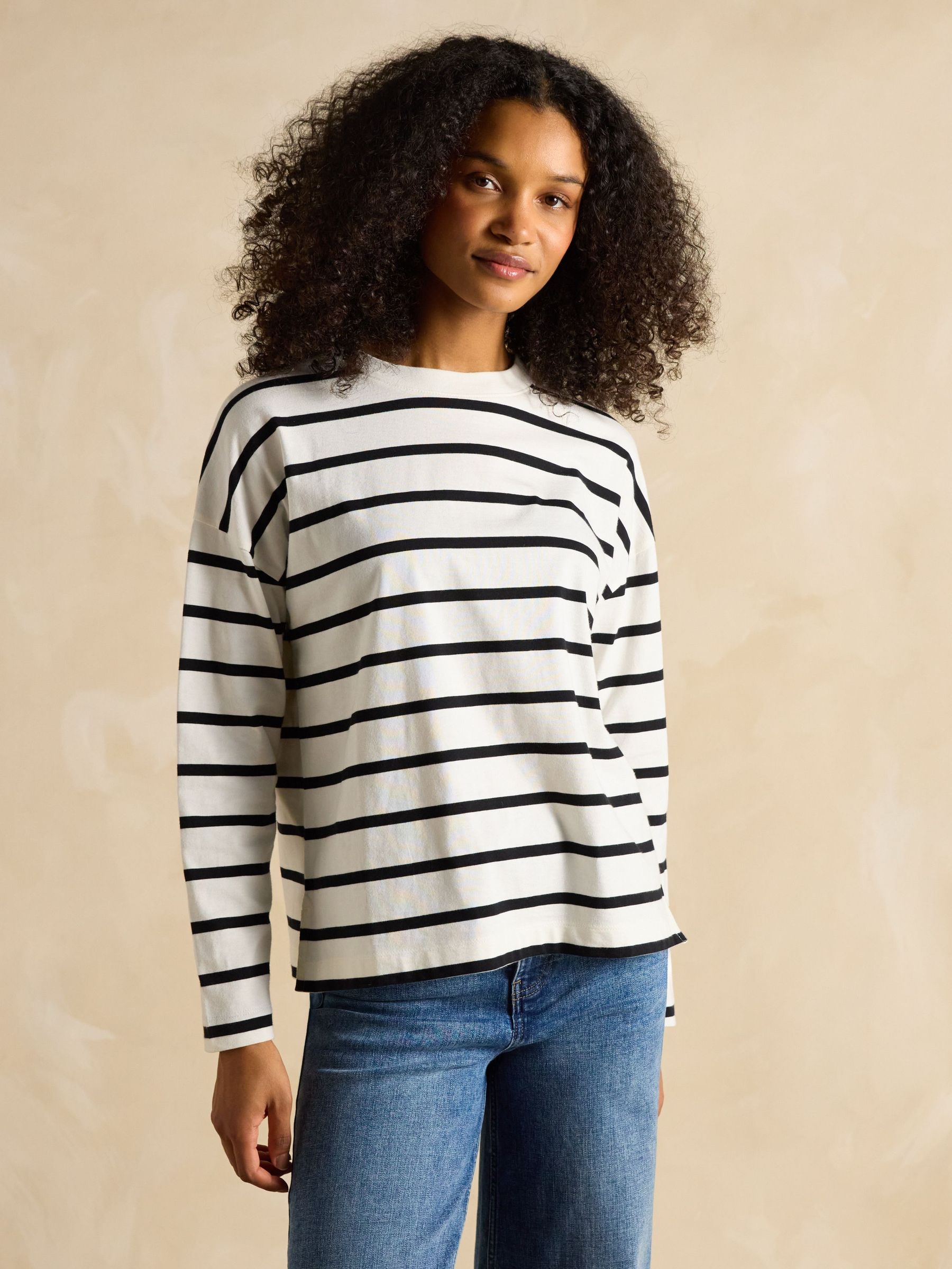 Ellie Black/Cream Long Sleeve Jersey Top (F82399) | £28