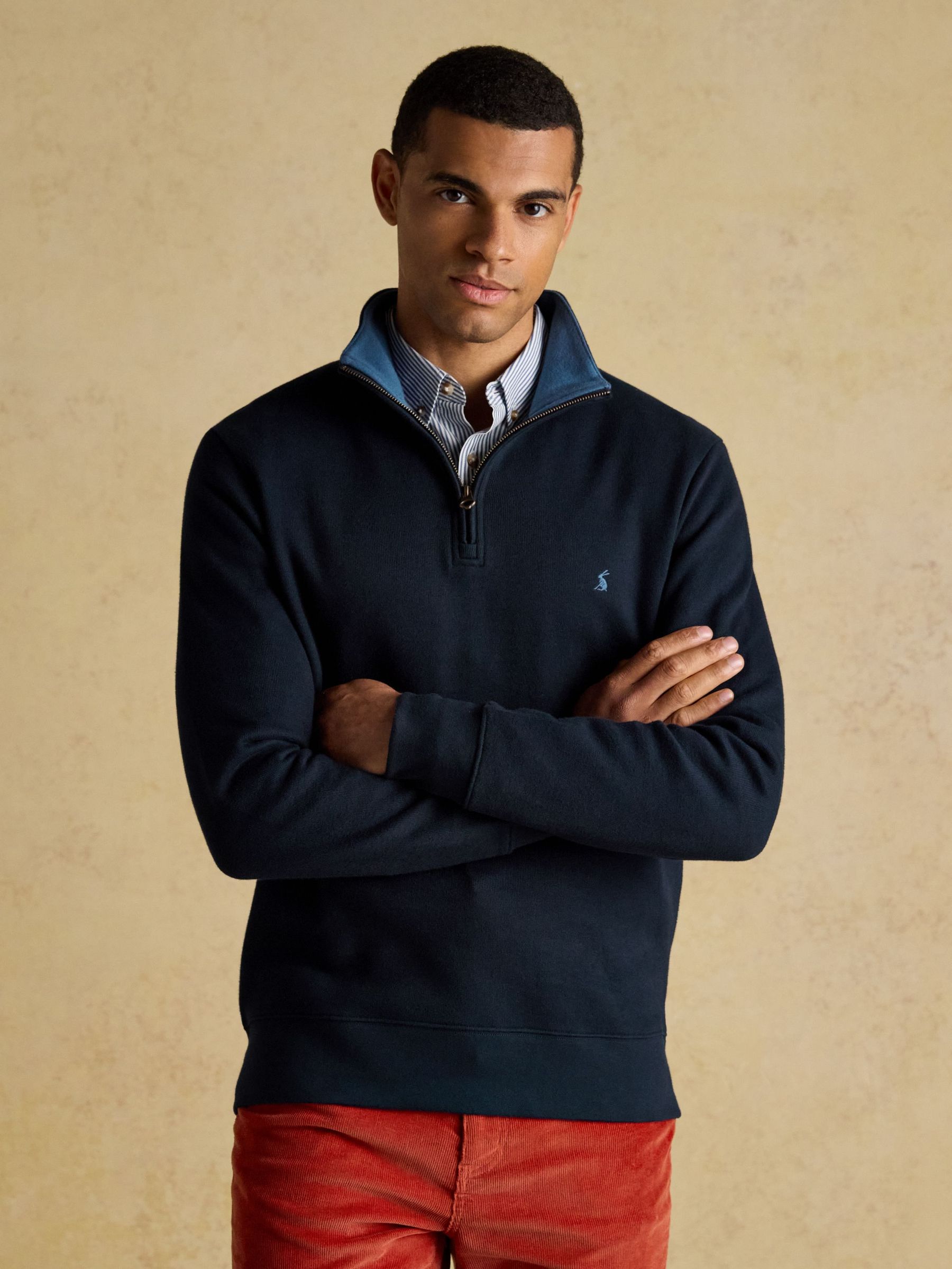 Navy Alistair French Ribbed Knit Quarter Zip Sweatshirt (F82423) | £50