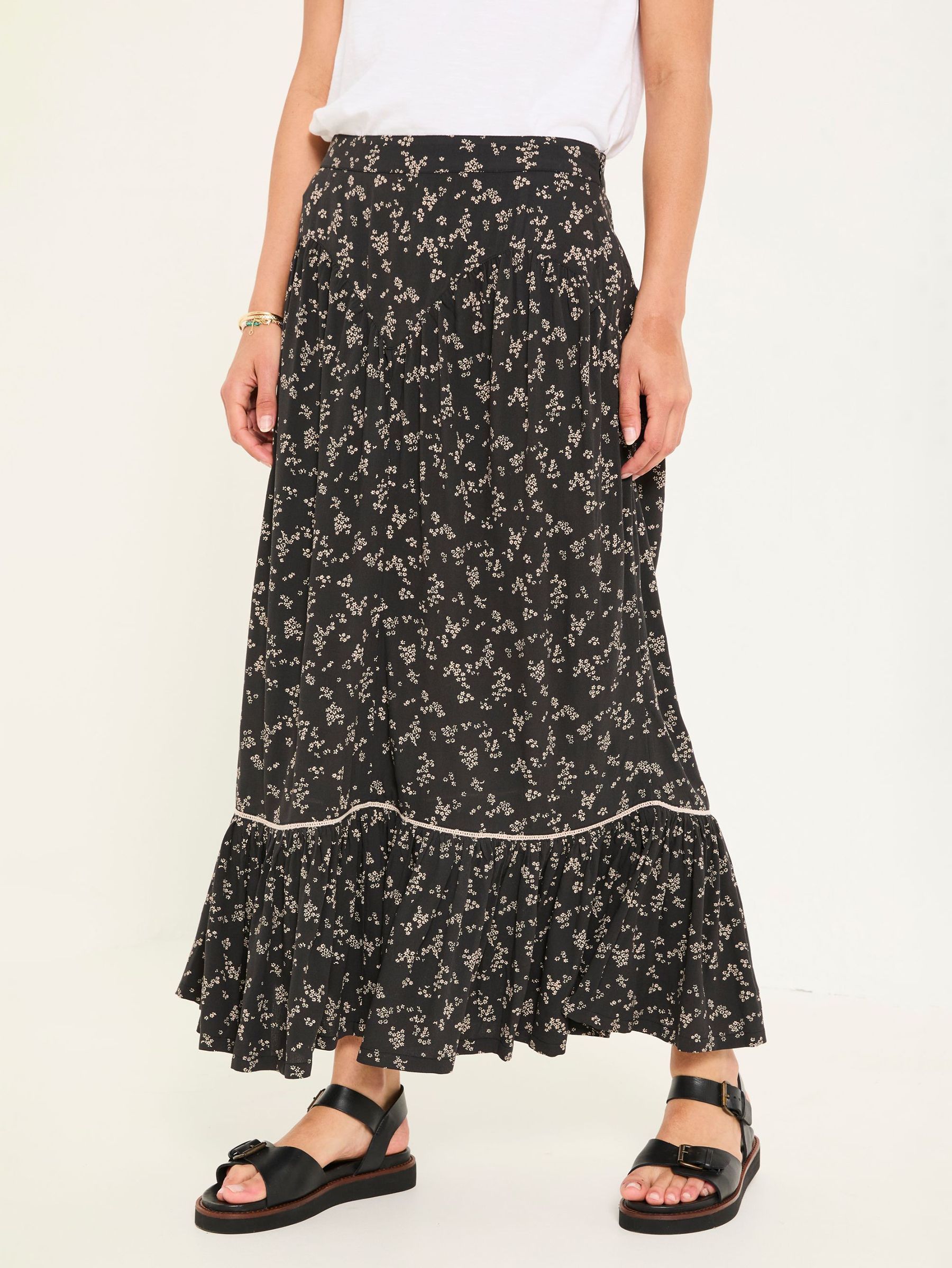 Aurielle Black Mono Ditsy Maxi Skirt (F82476) | £60