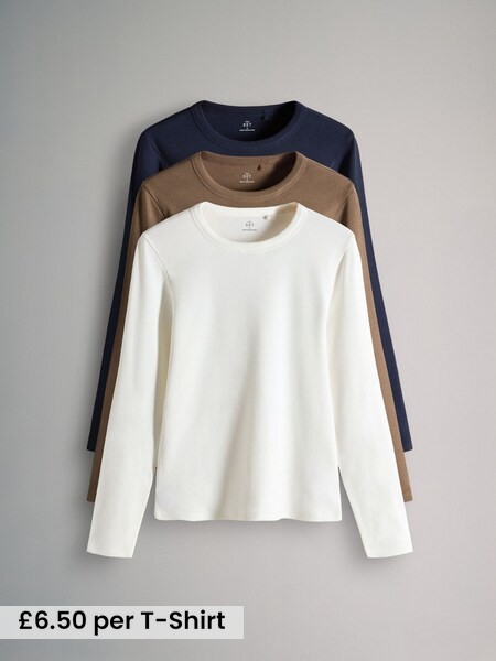 3 Pack Ribbed Long Sleeve T-Shirts (F85168) | £19.50