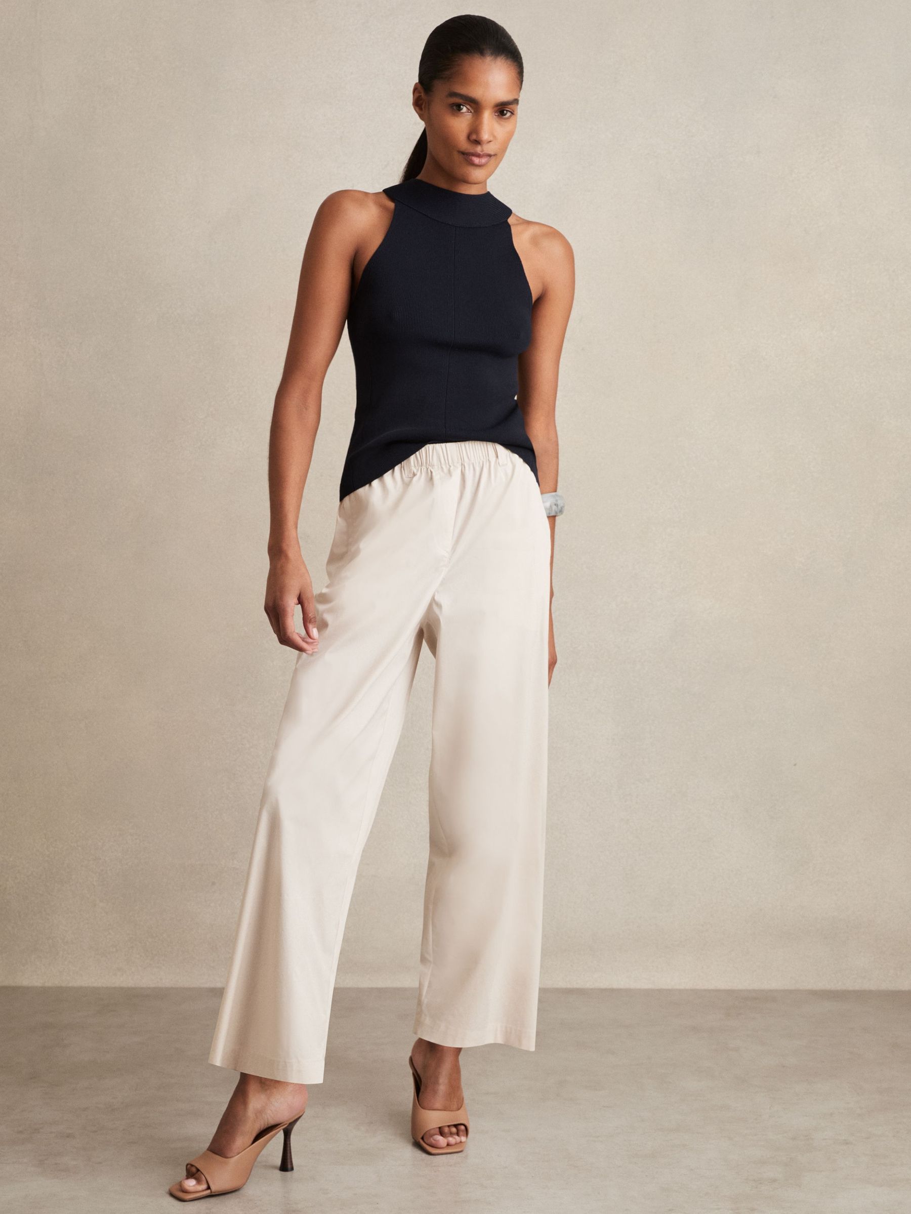 Cotton-Blend Cropped Tapered Trousers in Stone (F85173) | £140
