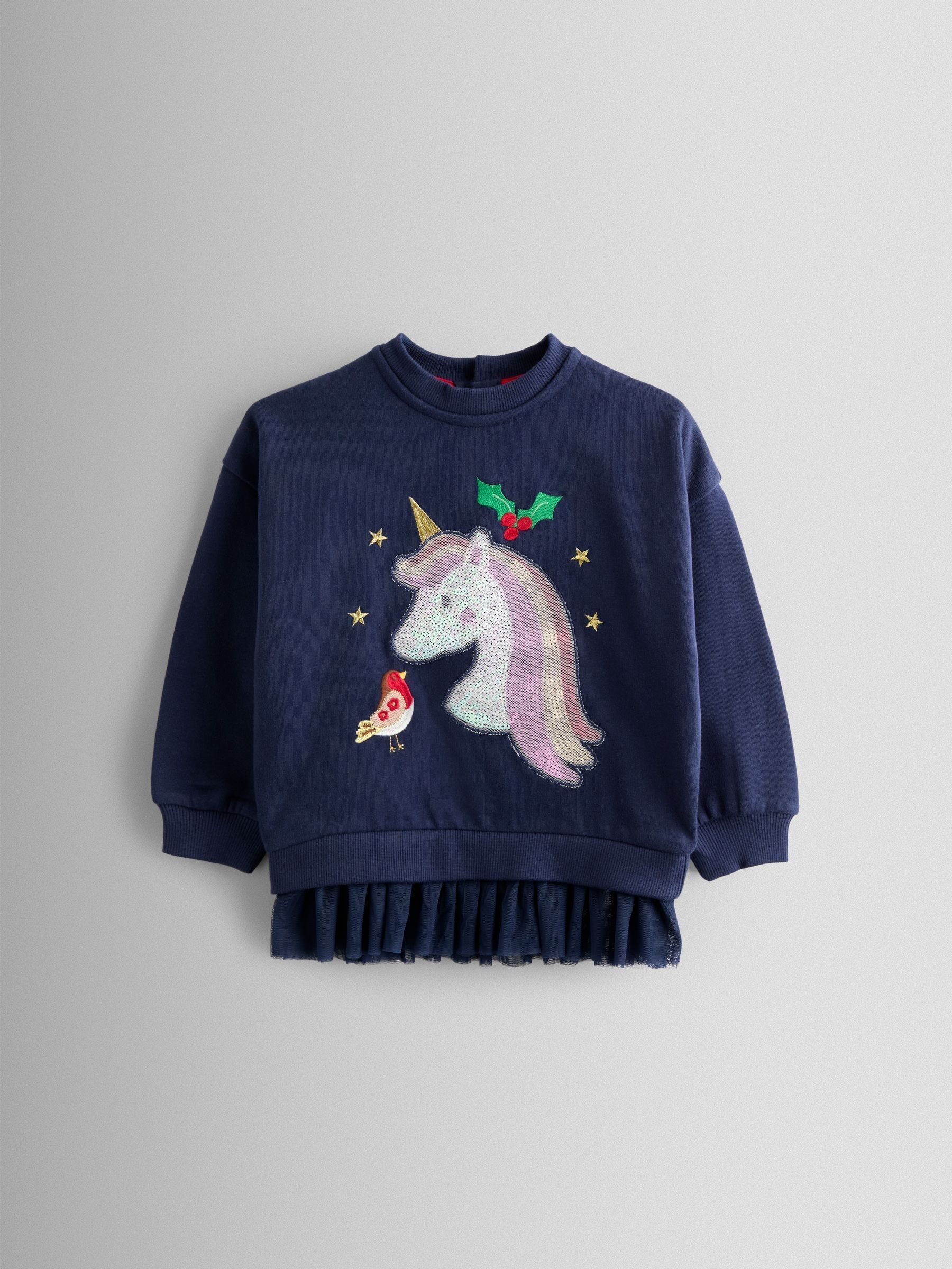 Navy Blue Unicorn Appliqué Tulle Frill Sweatshirt (F86091) | £25 - £28