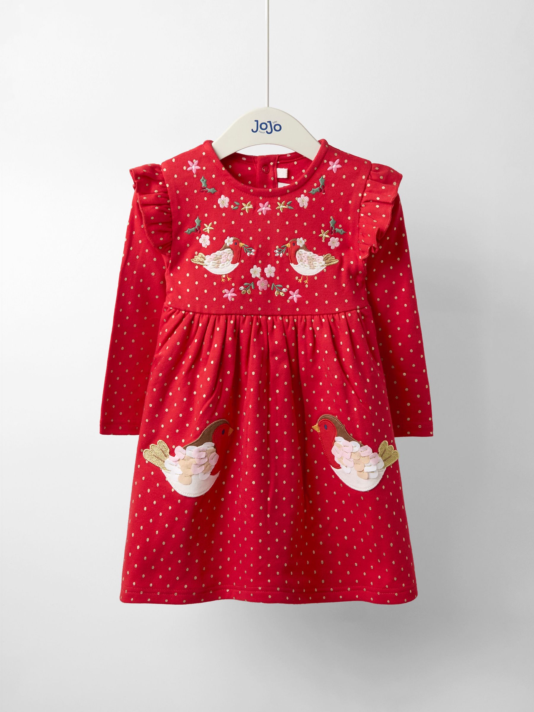 Red Robin Christmas Frill Shoulder Appliqué Dress (F86094) | £25 - £28