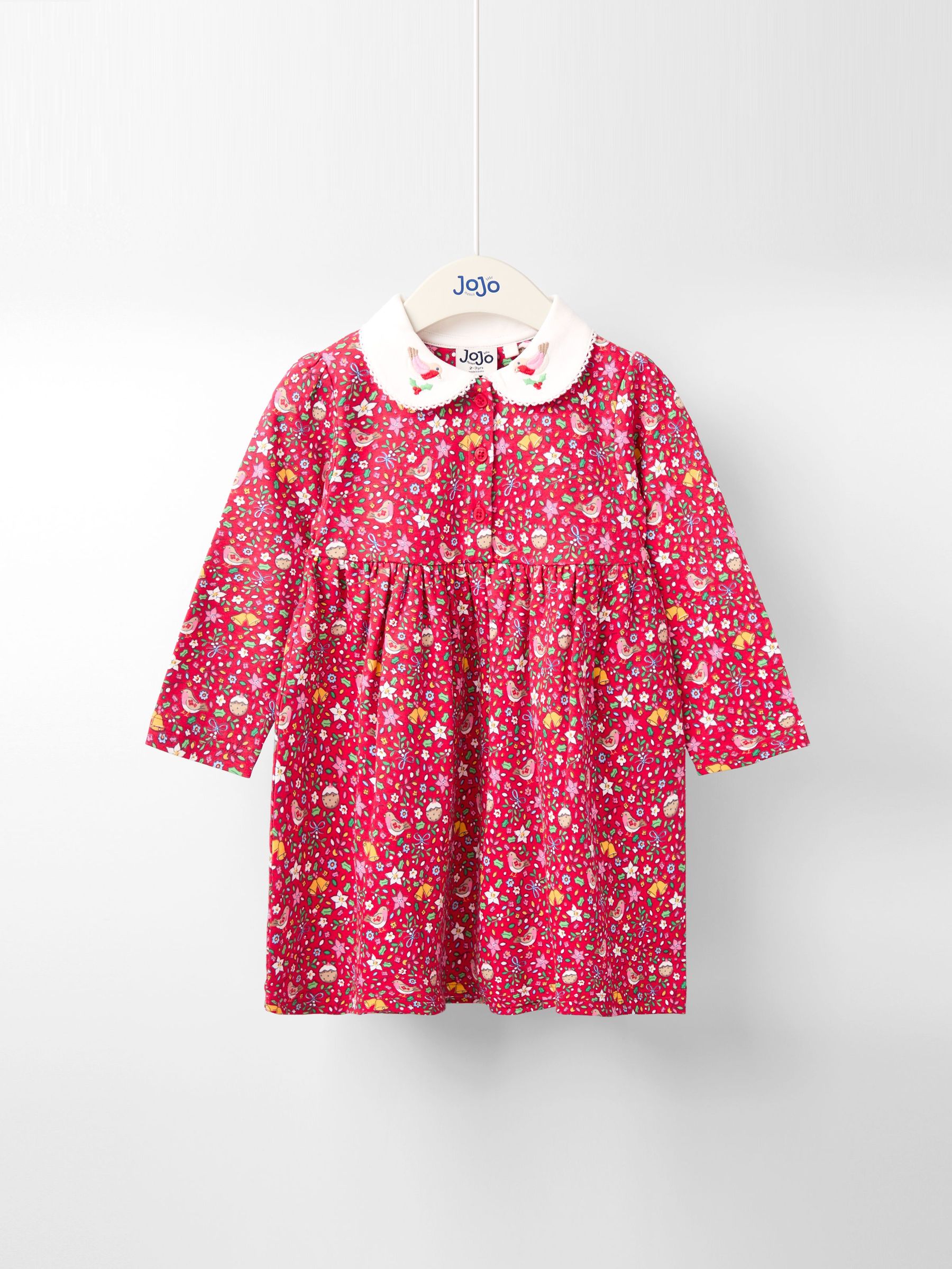 Red Robin Floral Christmas Printed Embroidered Collar Dress (F86110) | £24 - £27