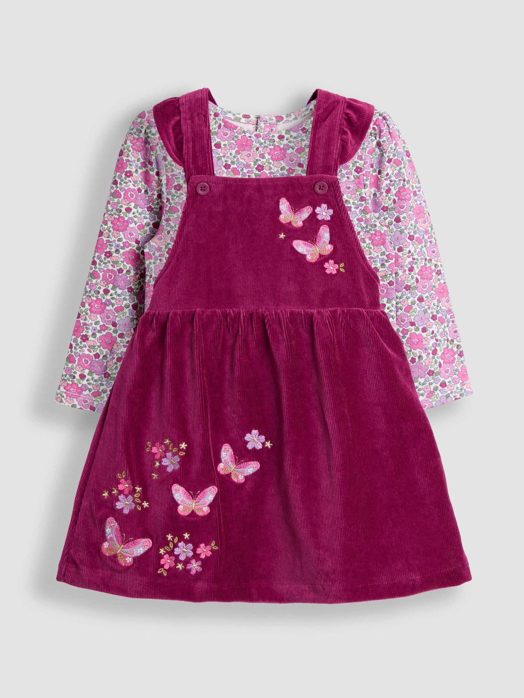 Purple Hedgehog Applique Velour Pinafore Dress & Top Set (F86111) | £27 - £29