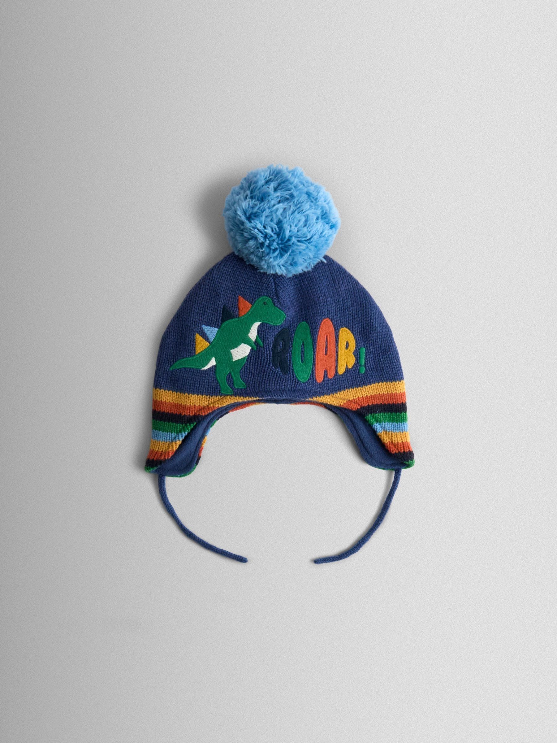 Blue Dino Cosy Pom Pom Rib Hat (F86113) | £16.50