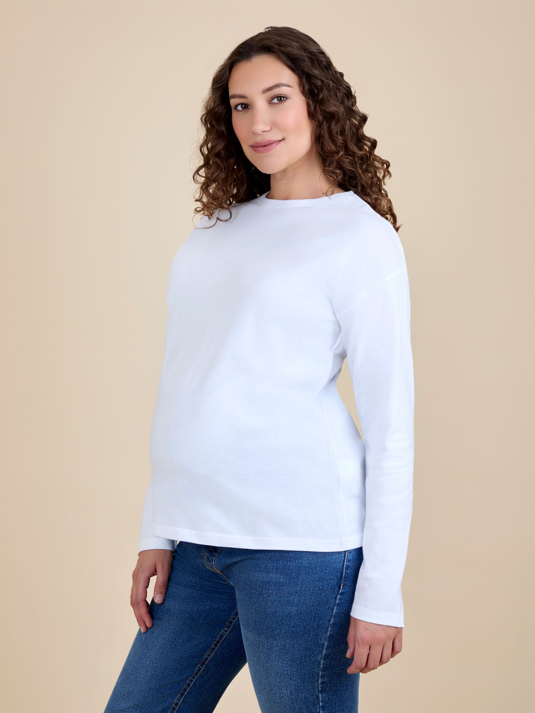 White Long Sleeve Boyfriend Maternity T-Shirt (F86287) | £18